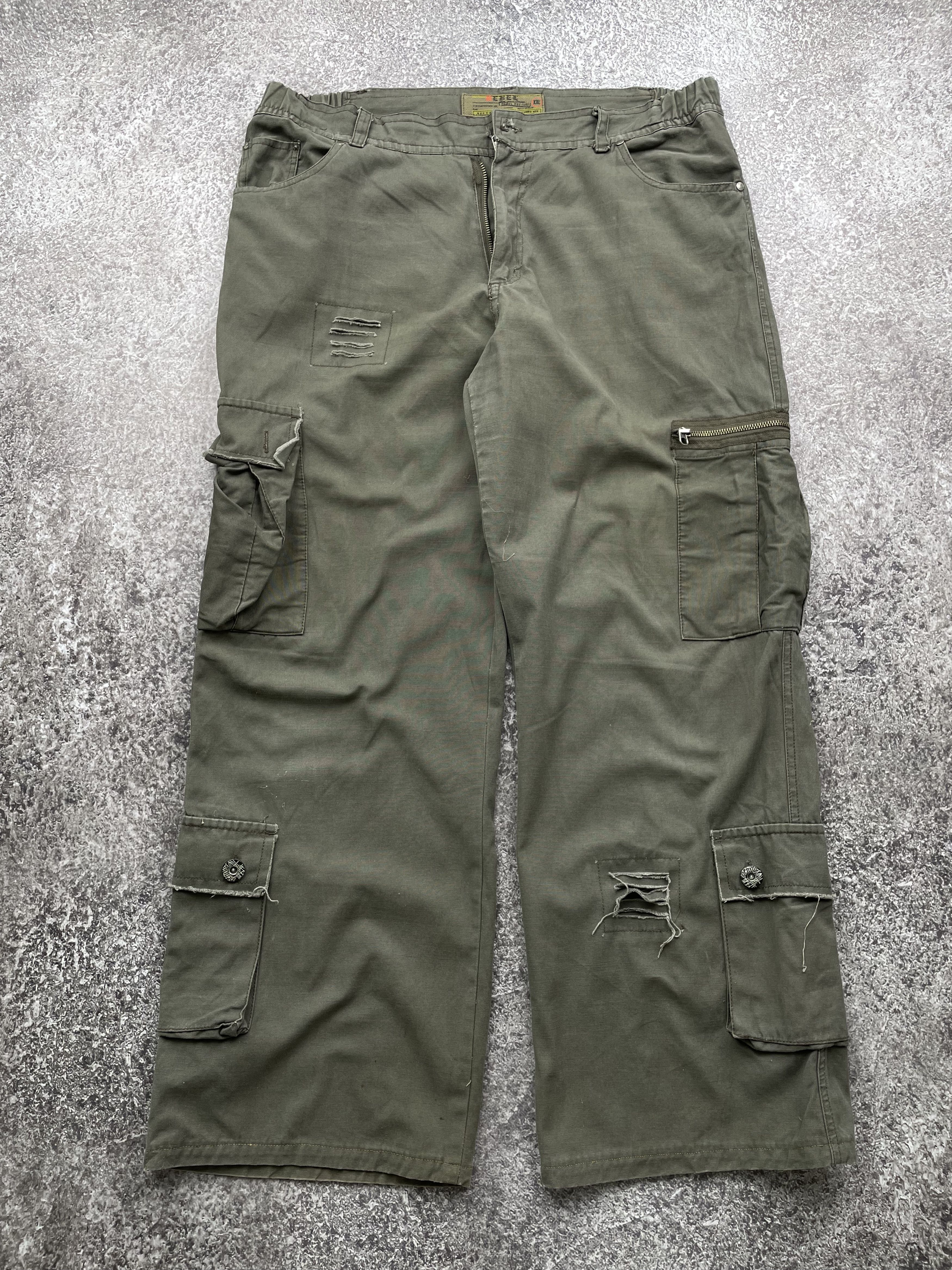 image of Archival Clothing x Vintage Cargo Multi Pocket Worn Work Pants in Green, Men's (Size 36)