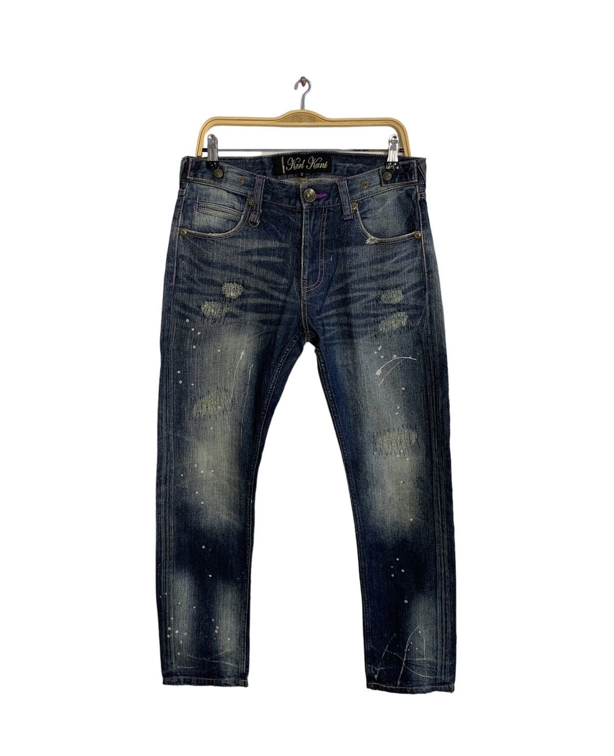 Karl Kani × Vintage 90s Karl Kani Gold Distressed Paint Spalsh Indigo Denim Size US 32 / EU 48 - 1 Thumbnail