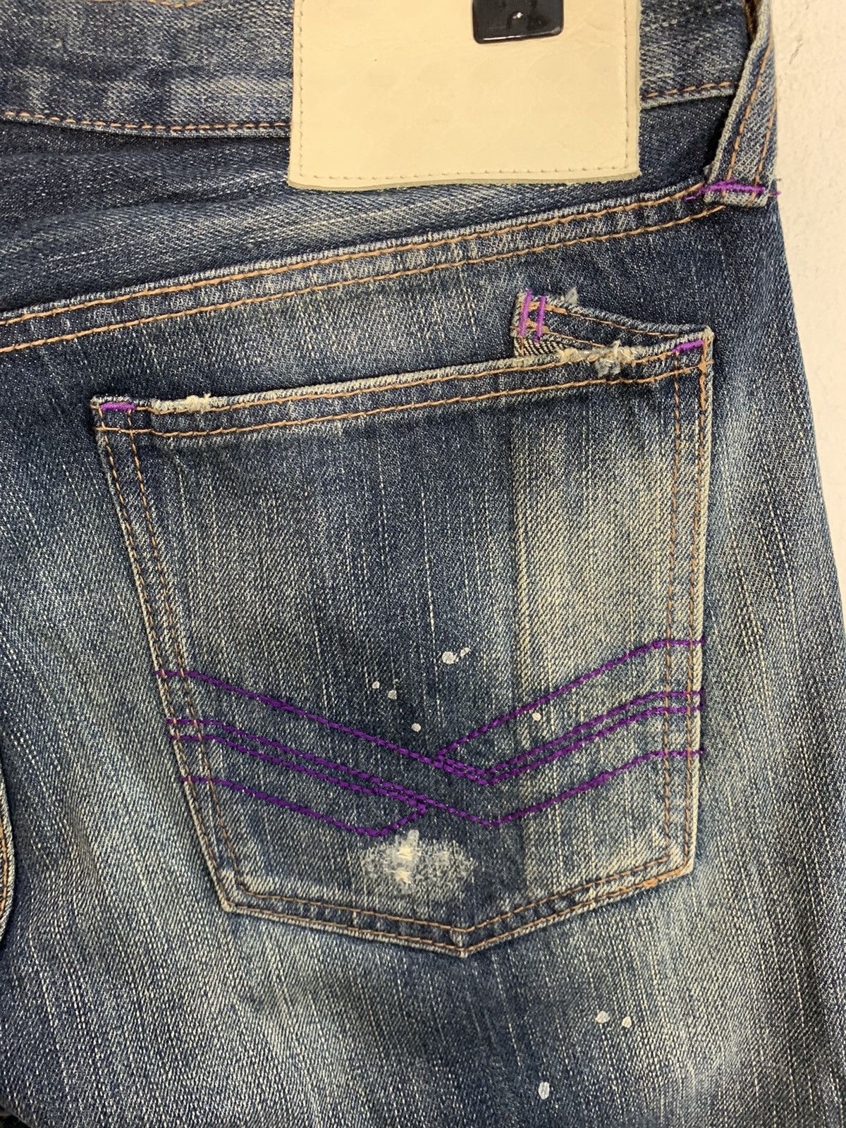 Karl Kani × Vintage 90s Karl Kani Gold Distressed Paint Spalsh Indigo Denim Size US 32 / EU 48 - 6 Thumbnail