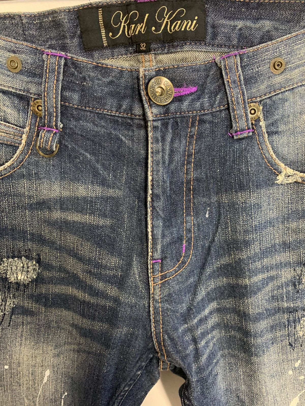 Karl Kani × Vintage 90s Karl Kani Gold Distressed Paint Spalsh Indigo Denim Size US 32 / EU 48 - 5 Thumbnail
