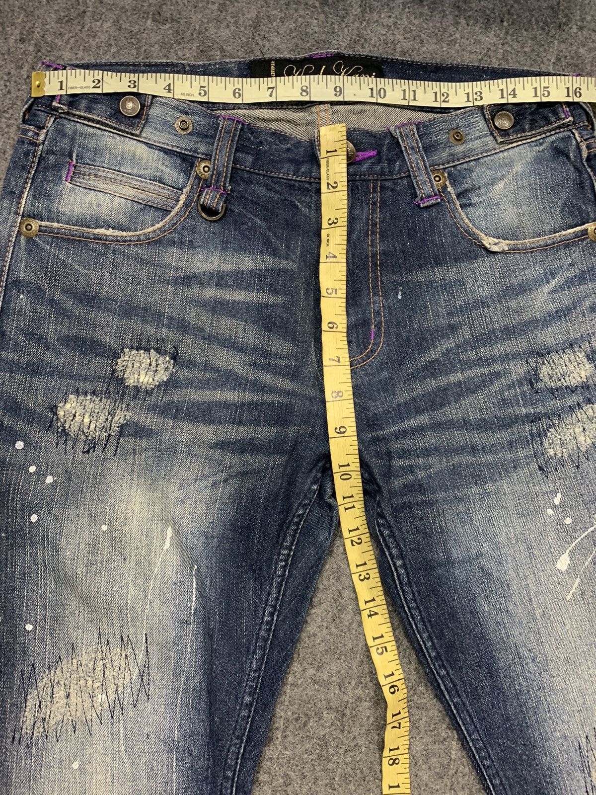 Karl Kani × Vintage 90s Karl Kani Gold Distressed Paint Spalsh Indigo Denim Size US 32 / EU 48 - 8 Thumbnail