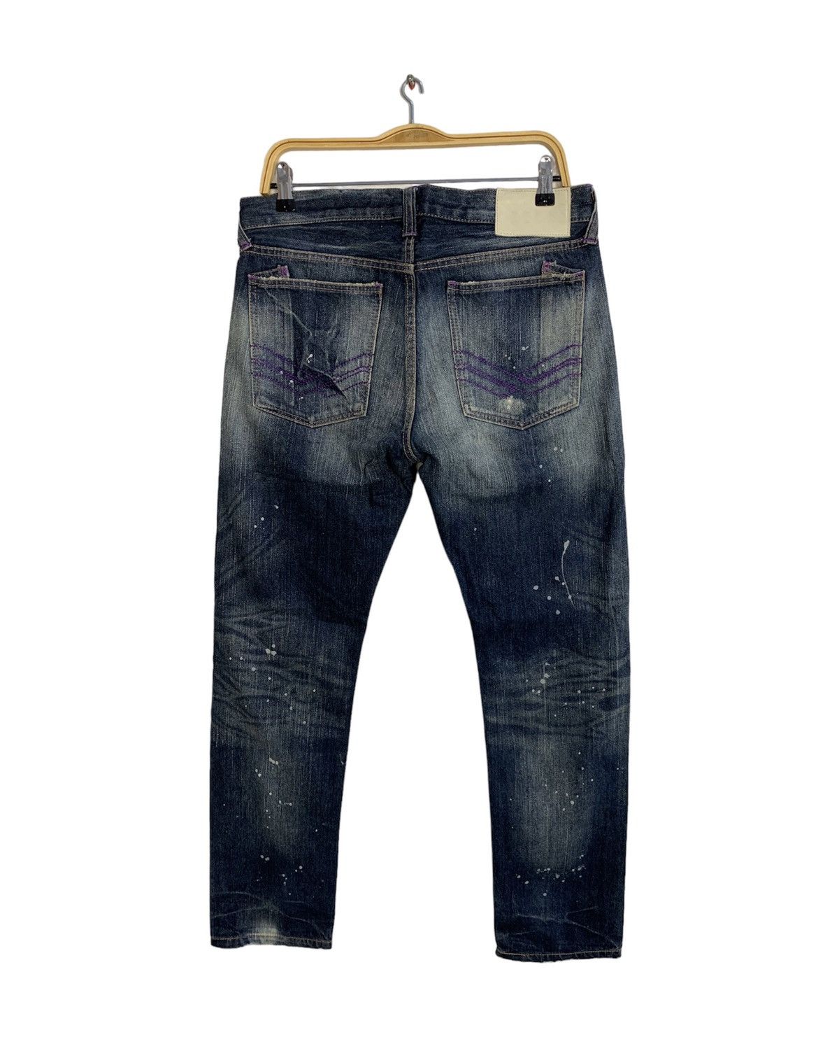 Karl Kani × Vintage 90s Karl Kani Gold Distressed Paint Spalsh Indigo Denim Size US 32 / EU 48 - 2 Thumbnail