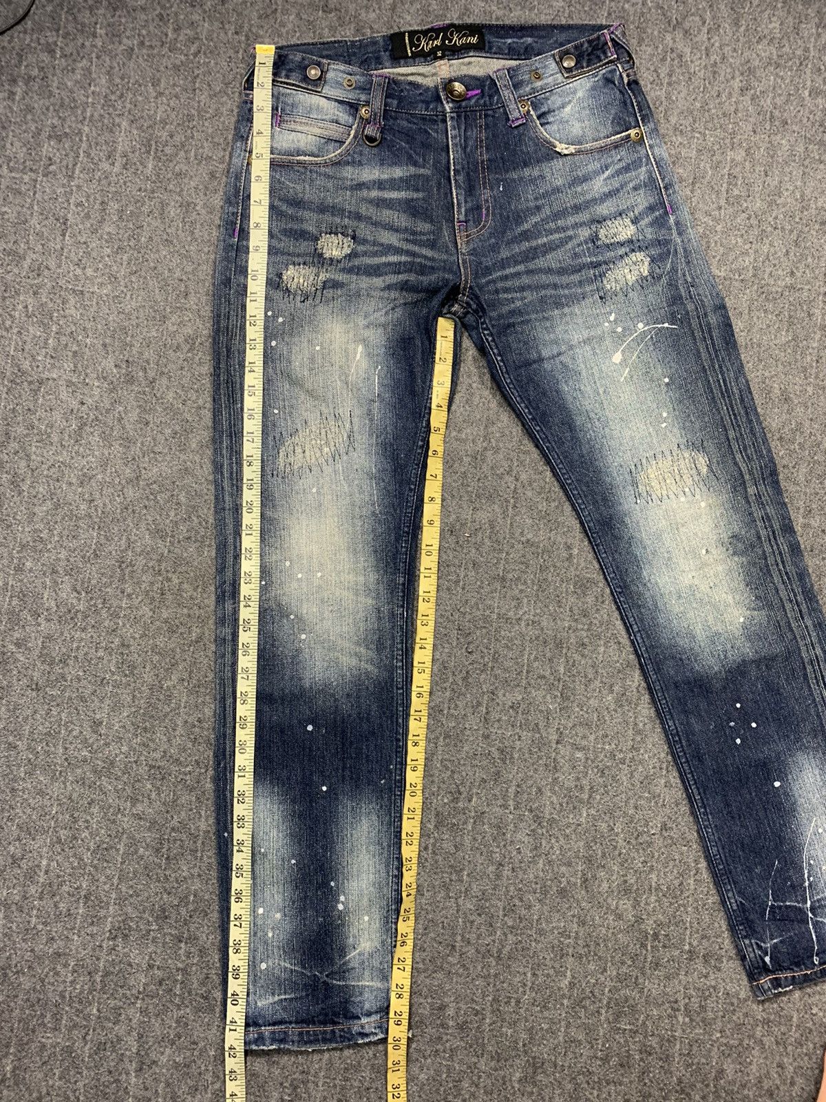 Karl Kani × Vintage 90s Karl Kani Gold Distressed Paint Spalsh Indigo Denim Size US 32 / EU 48 - 9 Thumbnail