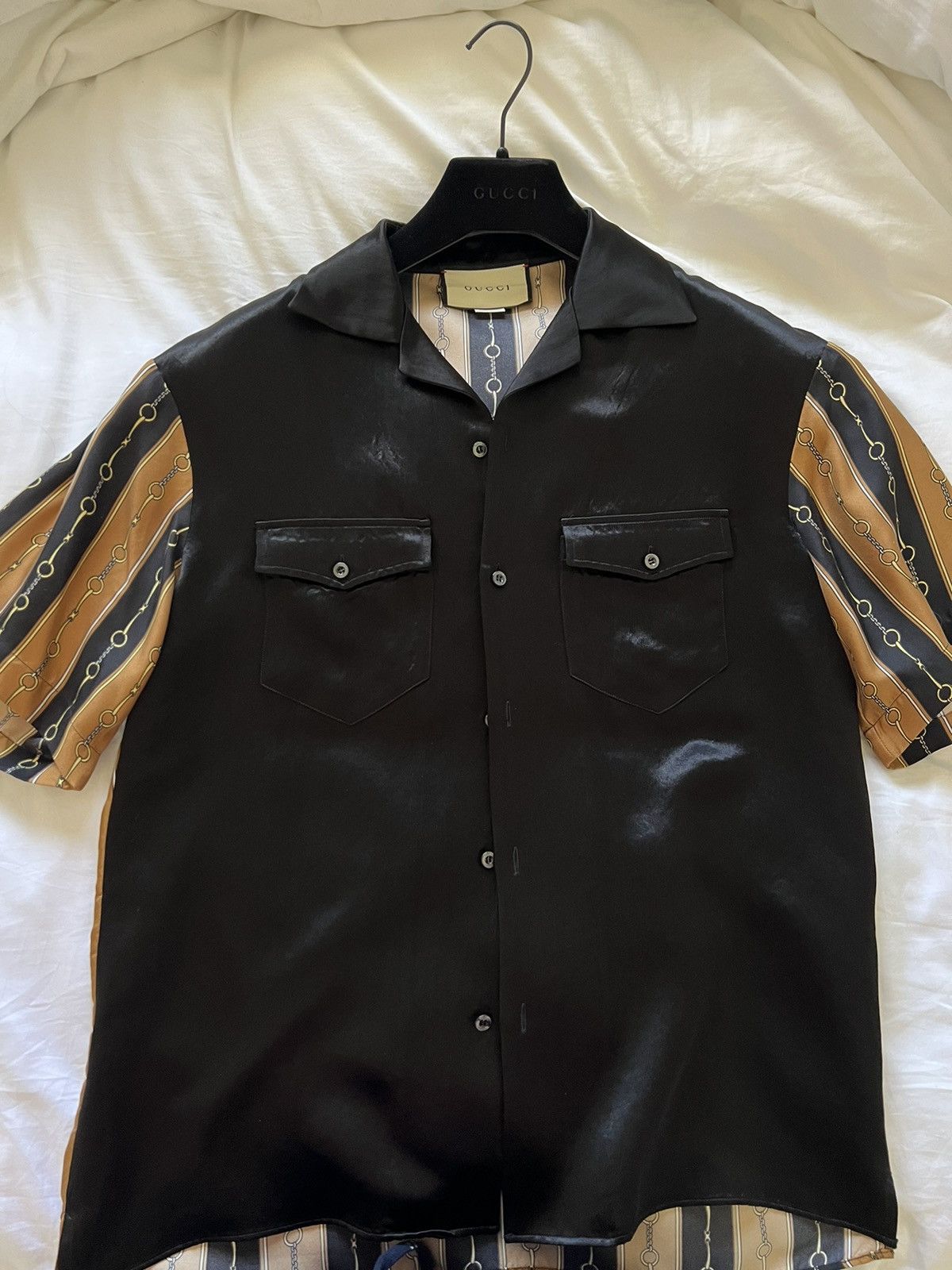 image of Gucci Silk Button Up Shirt in Black, Men's (Size Medium)