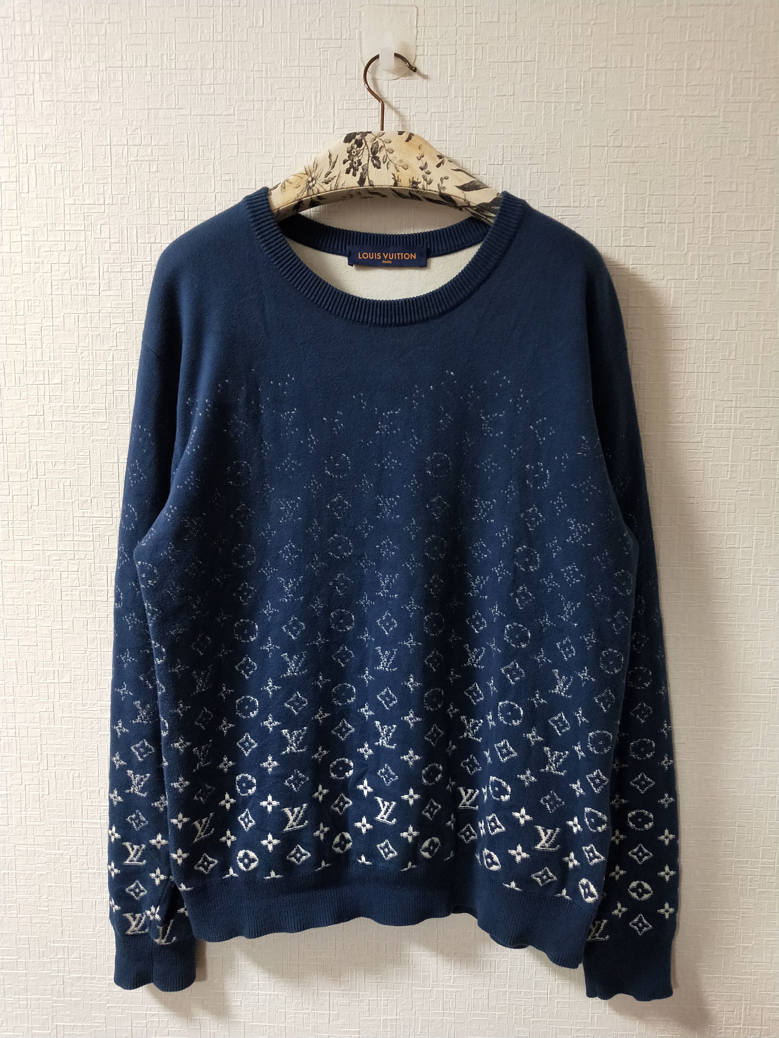 image of Louis Vuitton Gradient Monogram Sweater in Navy, Men's (Size Large)