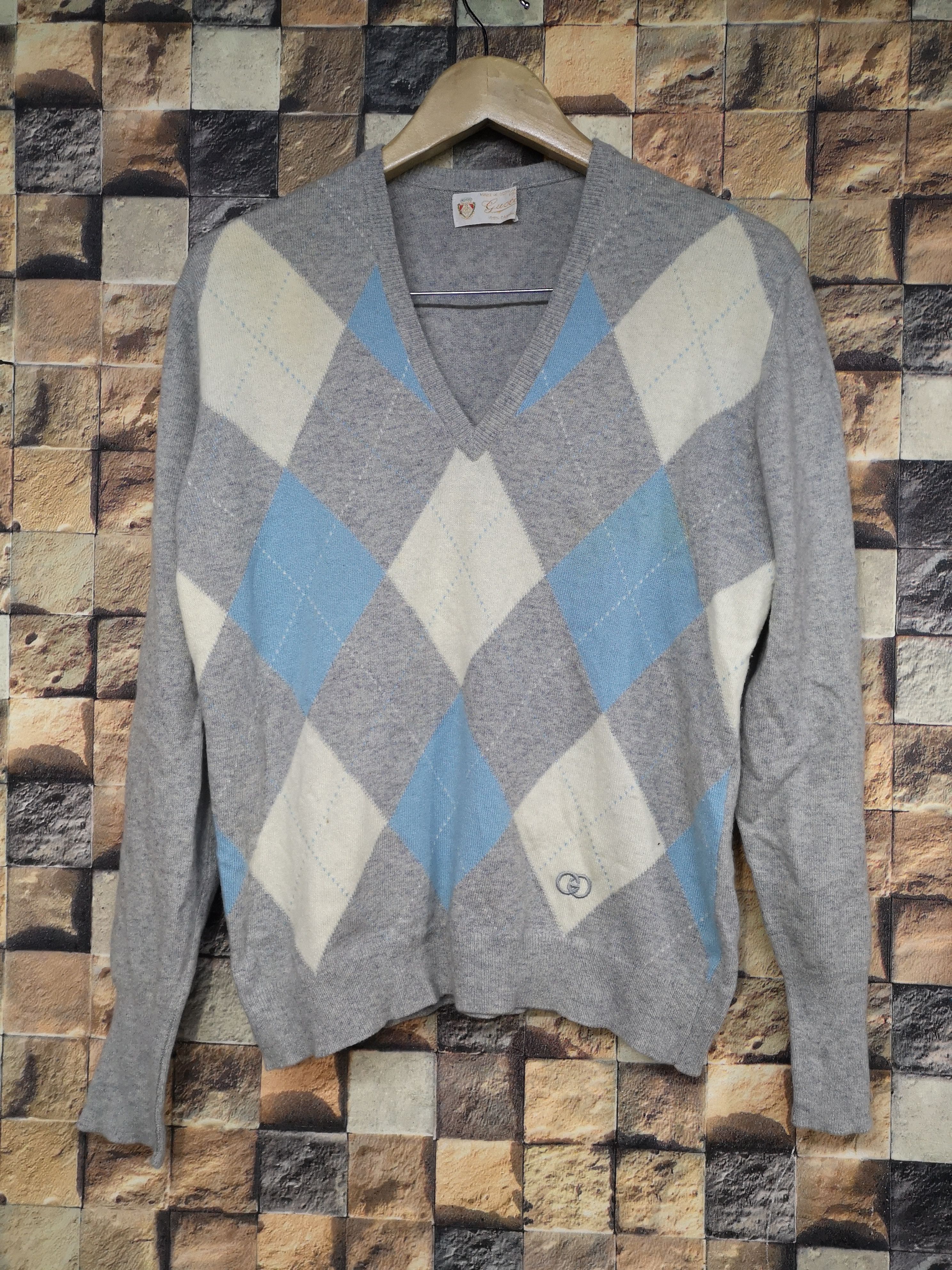 Gucci Vintage 70s Gucci Hand Intarsia Cashmere Jumper Size US L / EU 52-54 / 3 - 1 Thumbnail