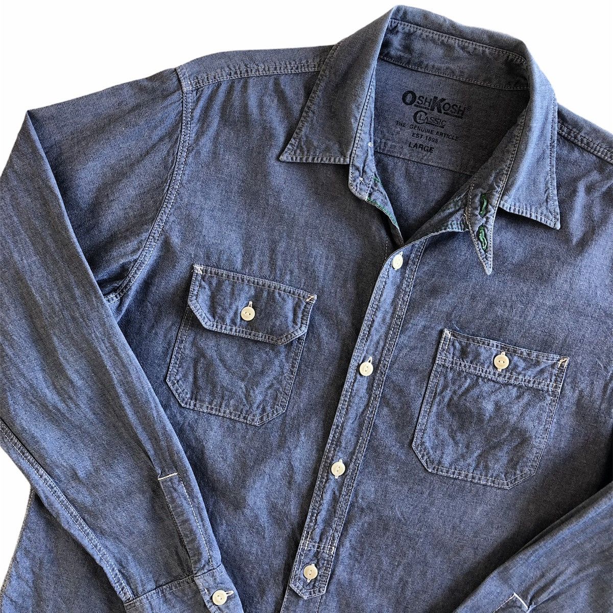 Oshkosh Vintage Flannel Chambray Shirt Double Pocket by OSHKOSH Size US XL / EU 56 / 4 - 2 Thumbnail
