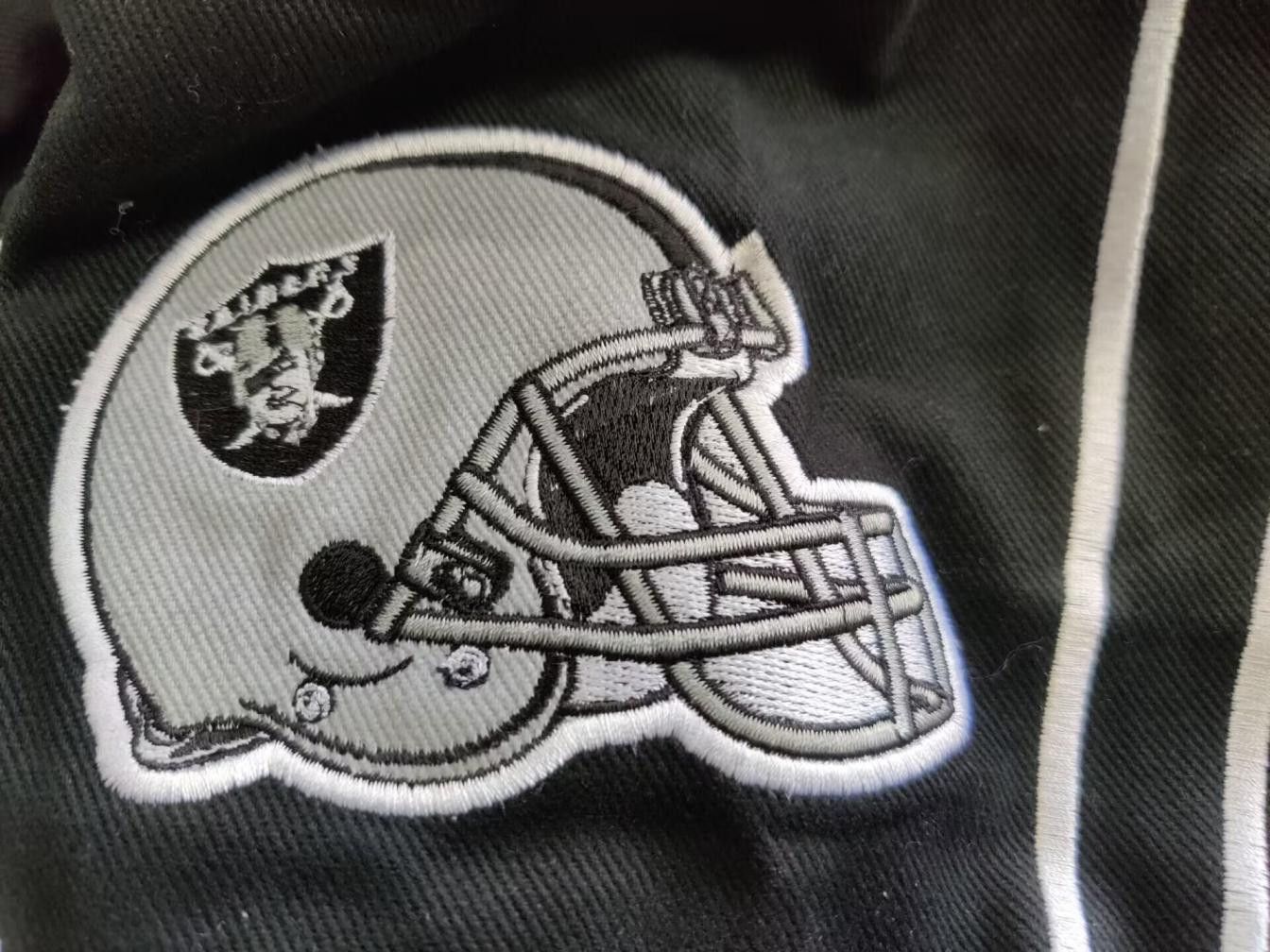 NFL Raiders Flames Embroidered Patch Varsity Jacket Black XL Size US XL / EU 56 / 4 - 6 Thumbnail