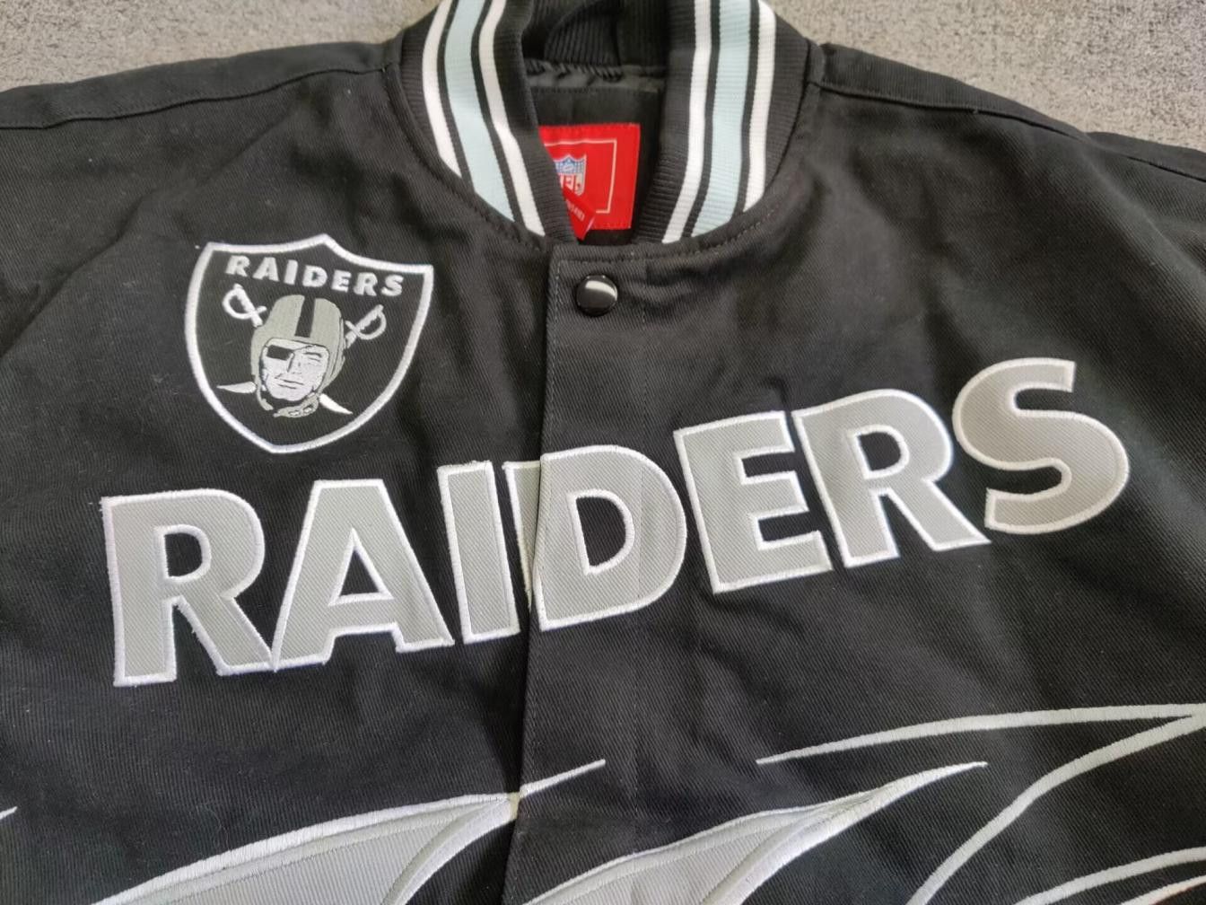 NFL Raiders Flames Embroidered Patch Varsity Jacket Black XL Size US XL / EU 56 / 4 - 2 Thumbnail
