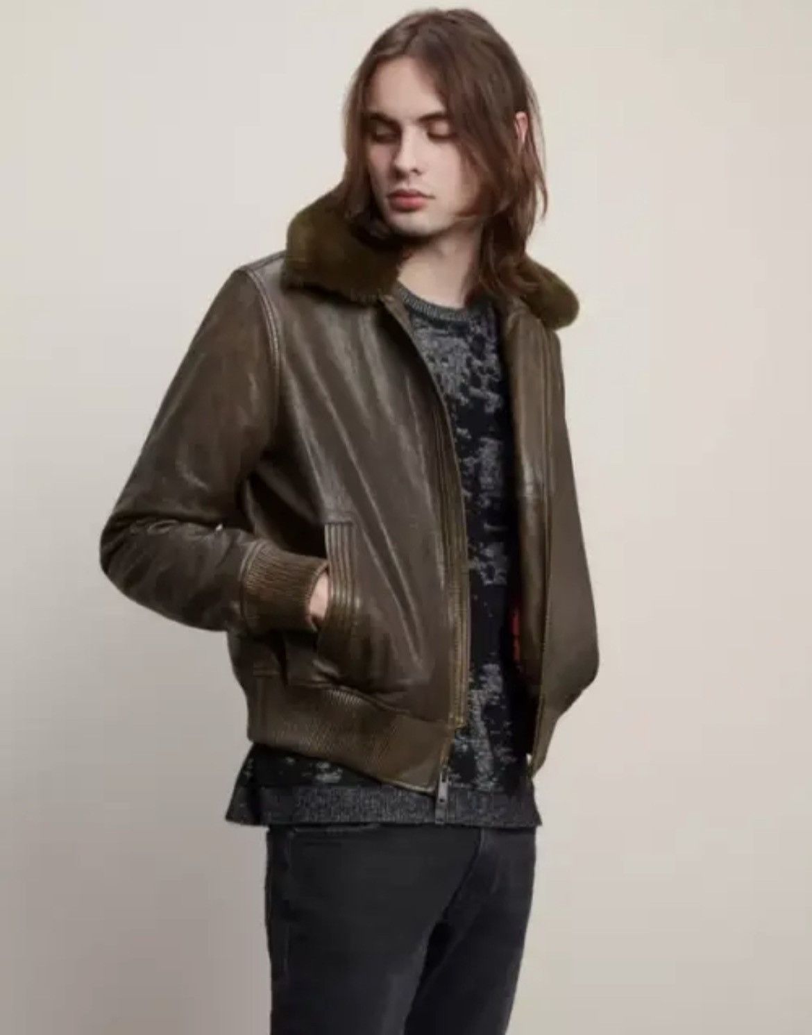 John Varvatos Tommy Bomber Removable Shearling Collar Leather small Size US S / EU 44-46 / 1 - 1 Thumbnail