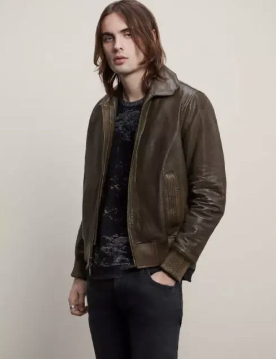 John Varvatos Tommy Bomber Removable Shearling Collar Leather small Size US S / EU 44-46 / 1 - 8 Thumbnail