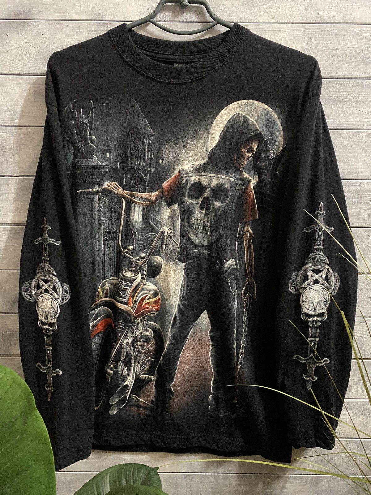Vintage Rare Vintage Long-Sleeve Spiral Skeleton Rider Skull Style Size US M / EU 48-50 / 2 - 2 Thumbnail