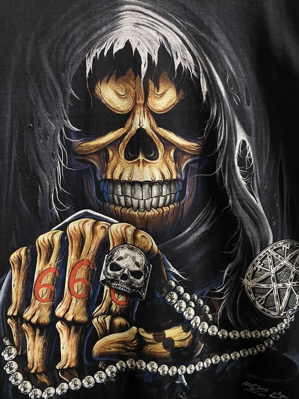 Vintage Rare Vintage T-shirt Skeleton “666” Rock Chang. Y2K. Size US L / EU 52-54 / 3 - 3 Thumbnail