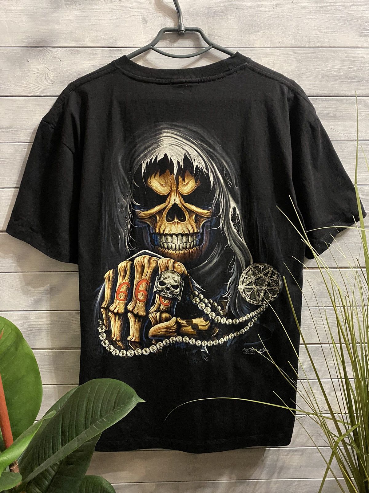Vintage Rare Vintage T-shirt Skeleton “666” Rock Chang. Y2K. Size US L / EU 52-54 / 3 - 6 Thumbnail
