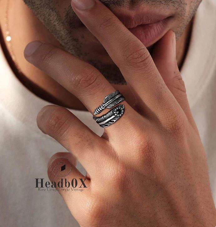 Jewelry Retro Feather Ring Size ONE SIZE - 3 Thumbnail