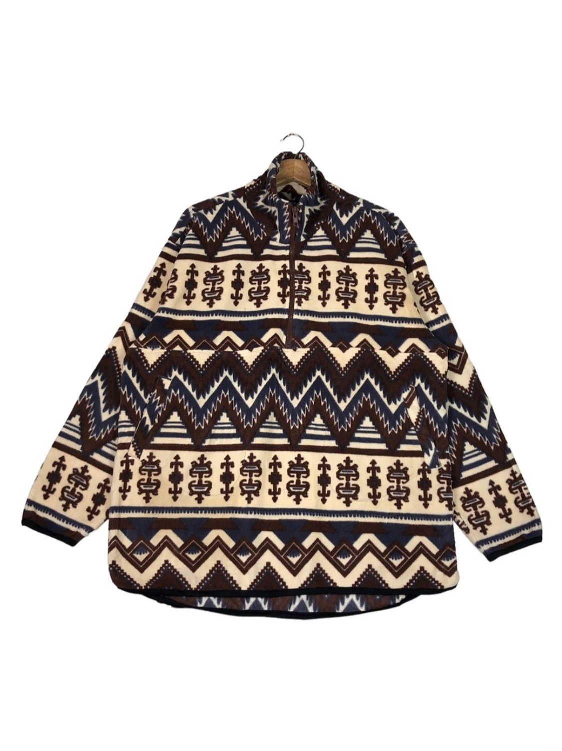 image of Vintage Japanese Bodywave Navajo Quarter Zip Fleece Pullover in Brown, Men's (Size 2XL)