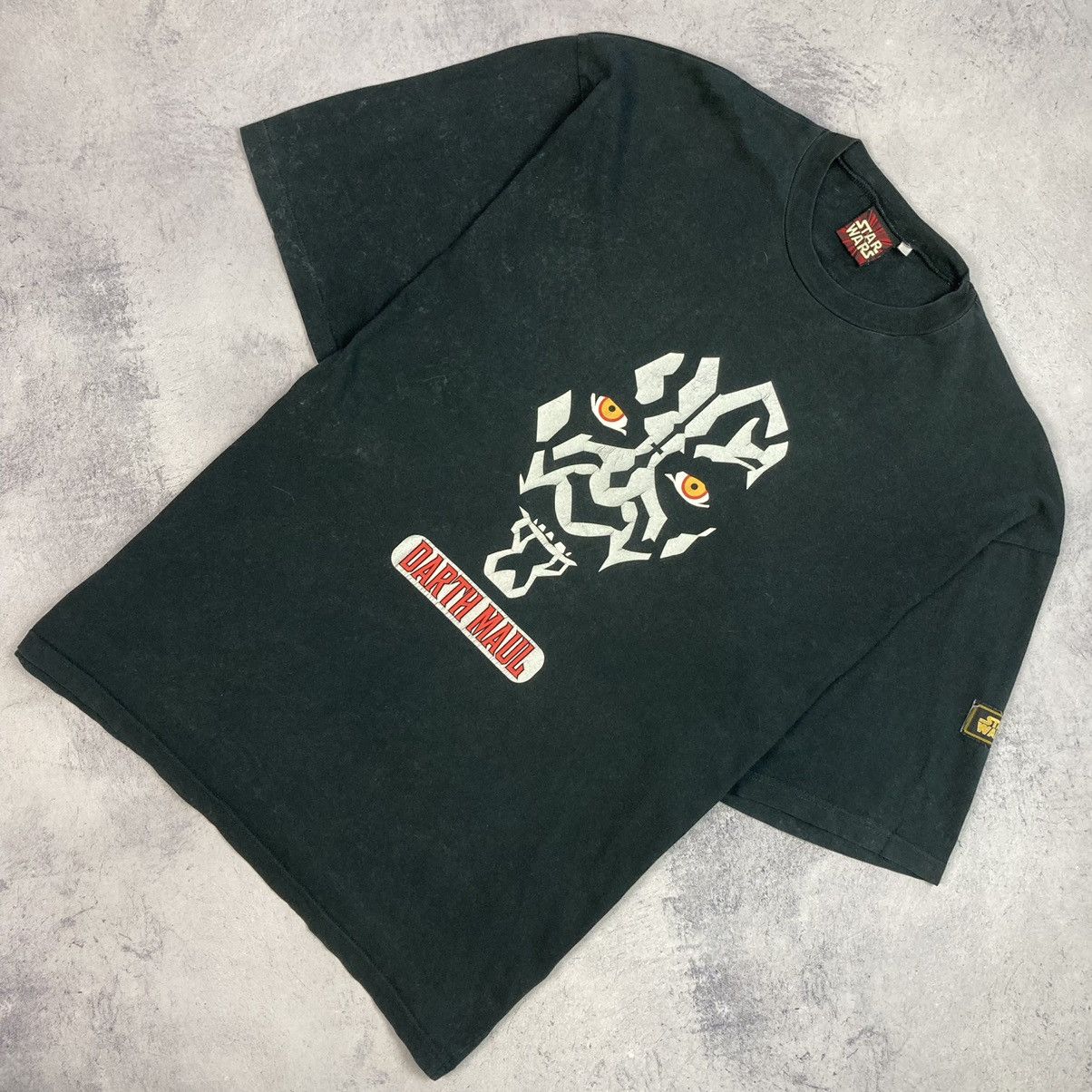 image of Vintage Star Wars Darth Maul Distressed Movie Tee 90’S in Distressed Faded Black, Men's (Size 2XL)