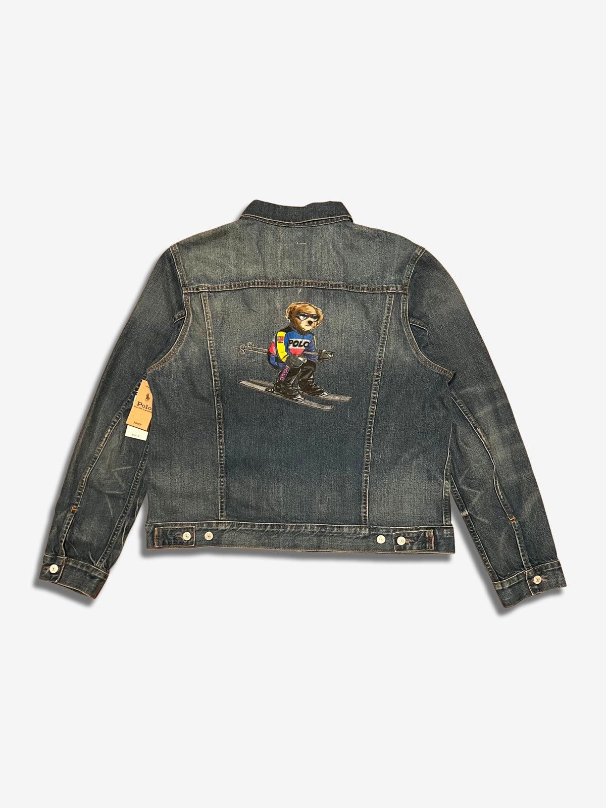 image of $298 Polo Ralph Laurent Alpine Ski Bear Trucker Jean Jacket in Denim, Men's (Size Medium)