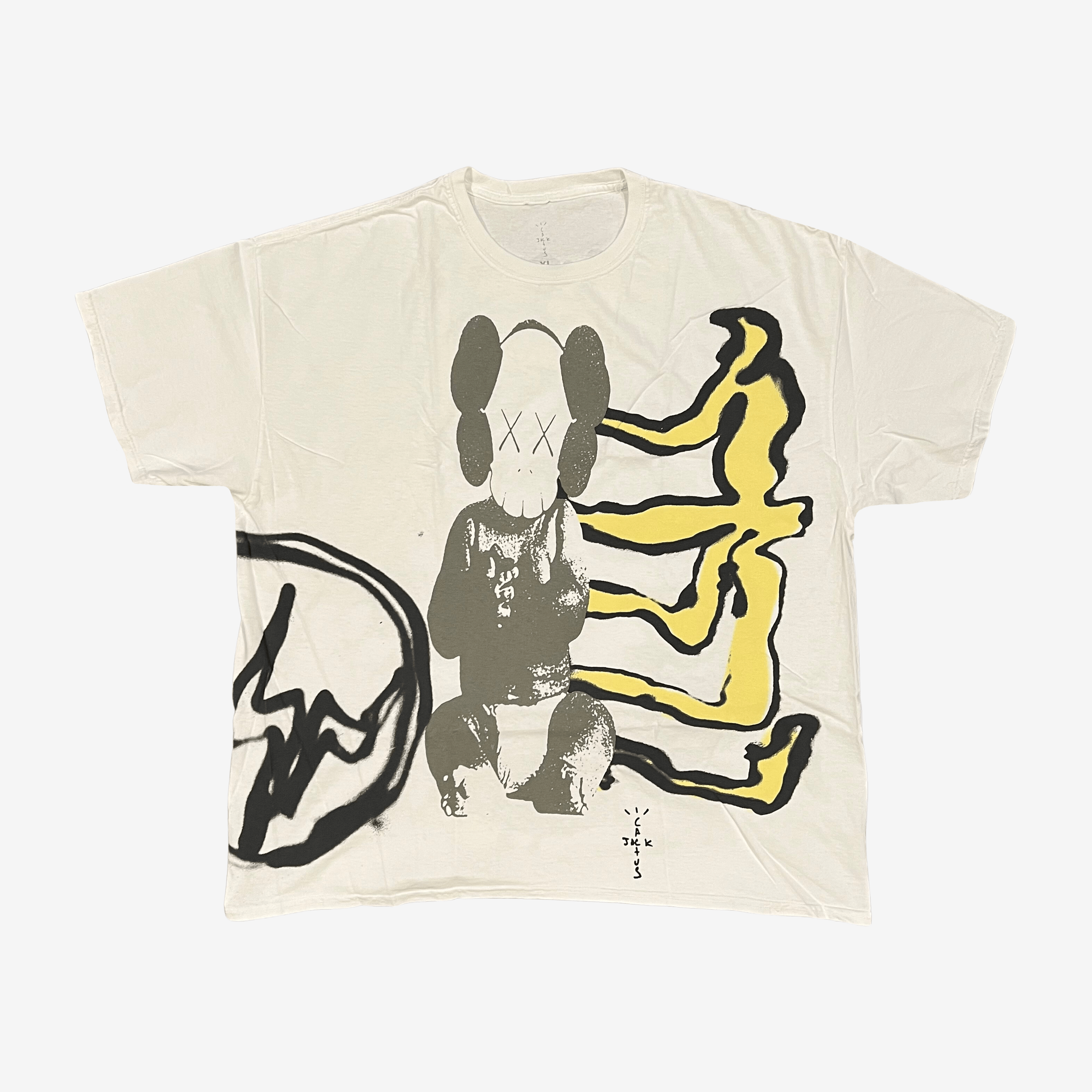 image of Fragment Design x Kaws Travis Scott Cactus Jack + Kaws Aged Yellow For Fragment Tee (Size 2XL)