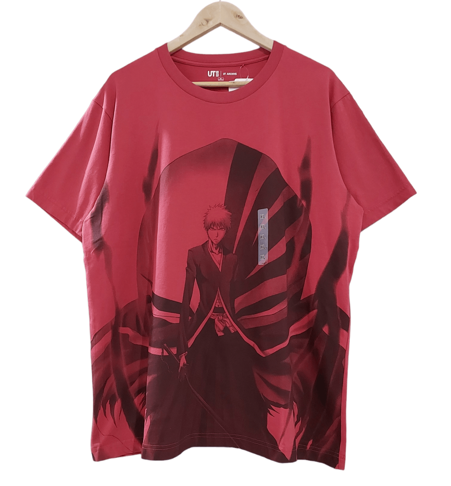 image of Anima x Cartoon Network Bleach Anime Kurosaki Ichigo Big Print T-Shirt in Red, Men's (Size XL)