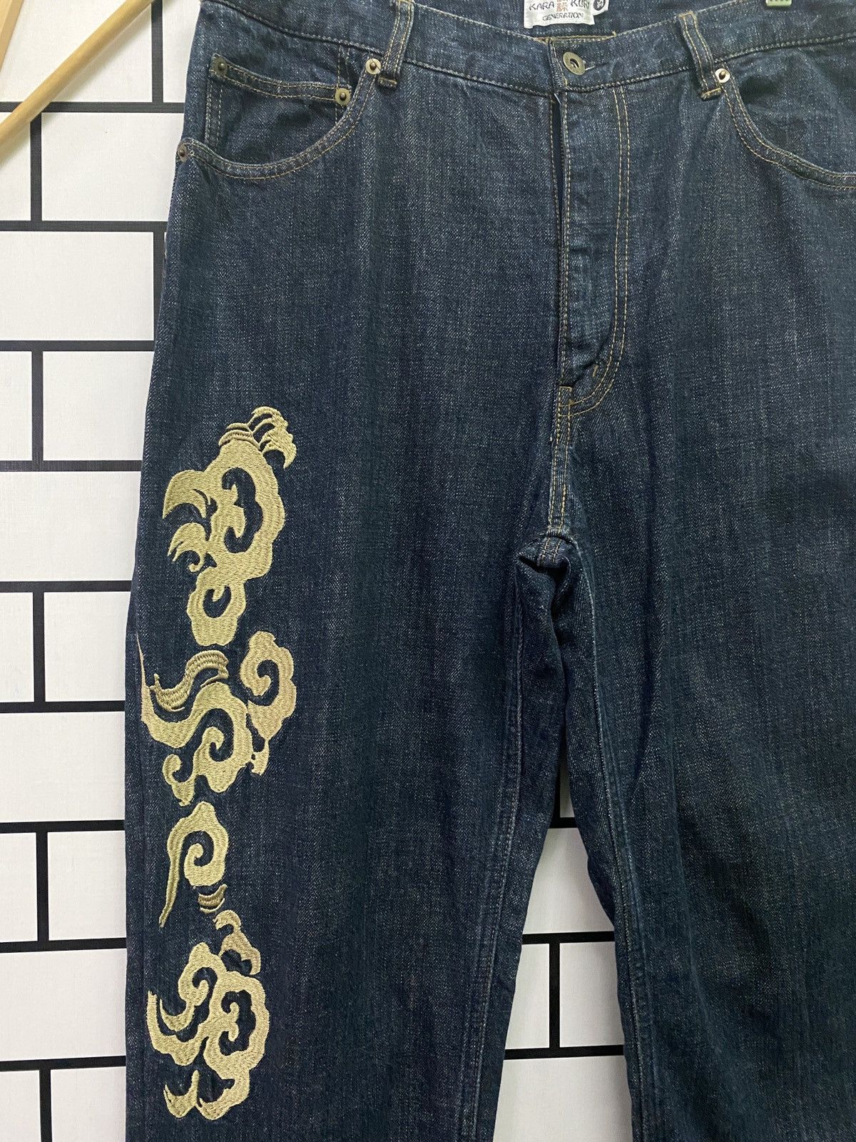 Japanese Brand Vintage KARAKURI TAMASHI MULTI POCKET EMBROIDERED DENIM PANT Size US 35 - 5 Thumbnail
