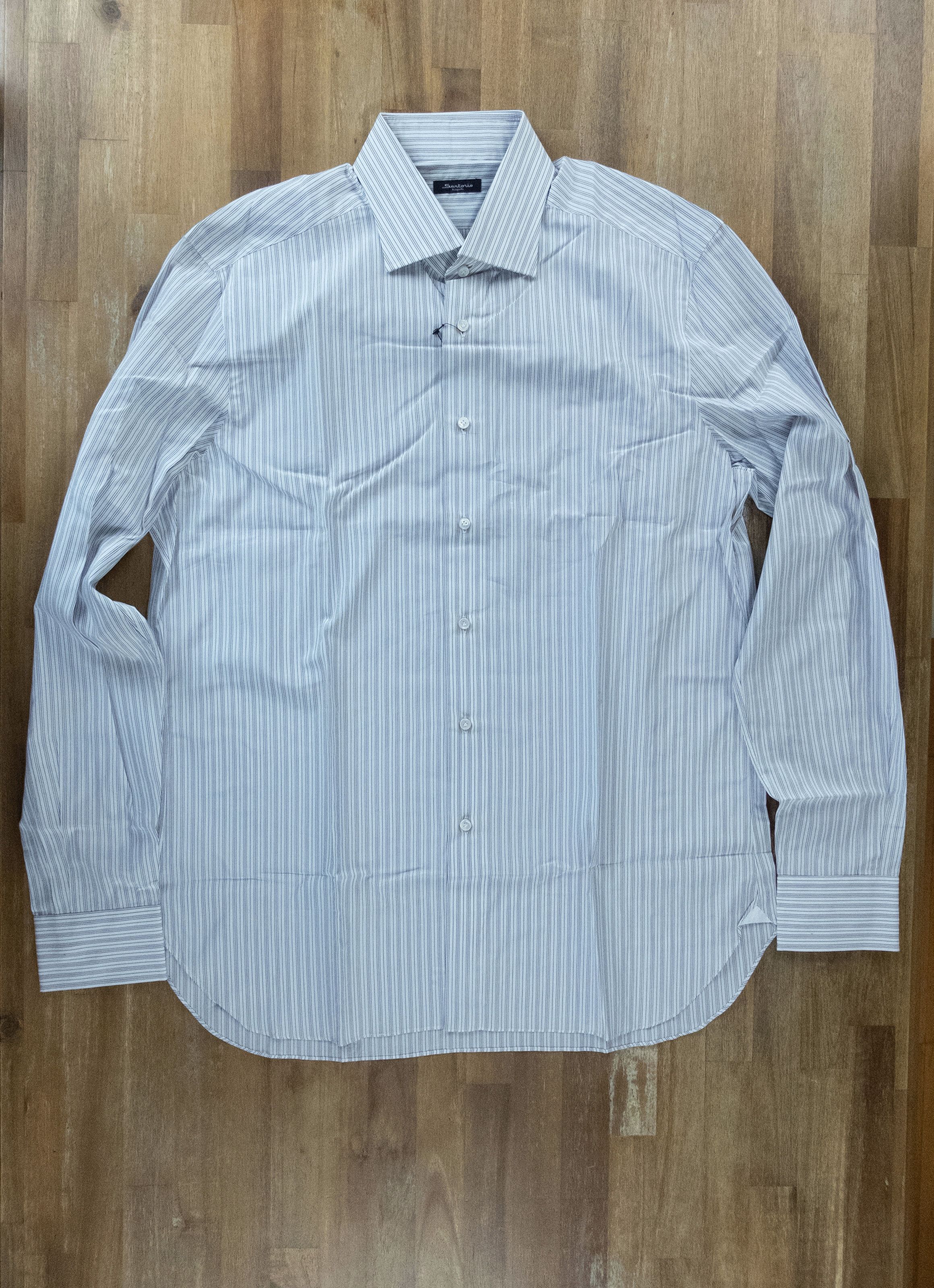 image of Sartorio Napoli By Kiton White Striped Dress Shirt 43 17, Men's (Size 2XL)