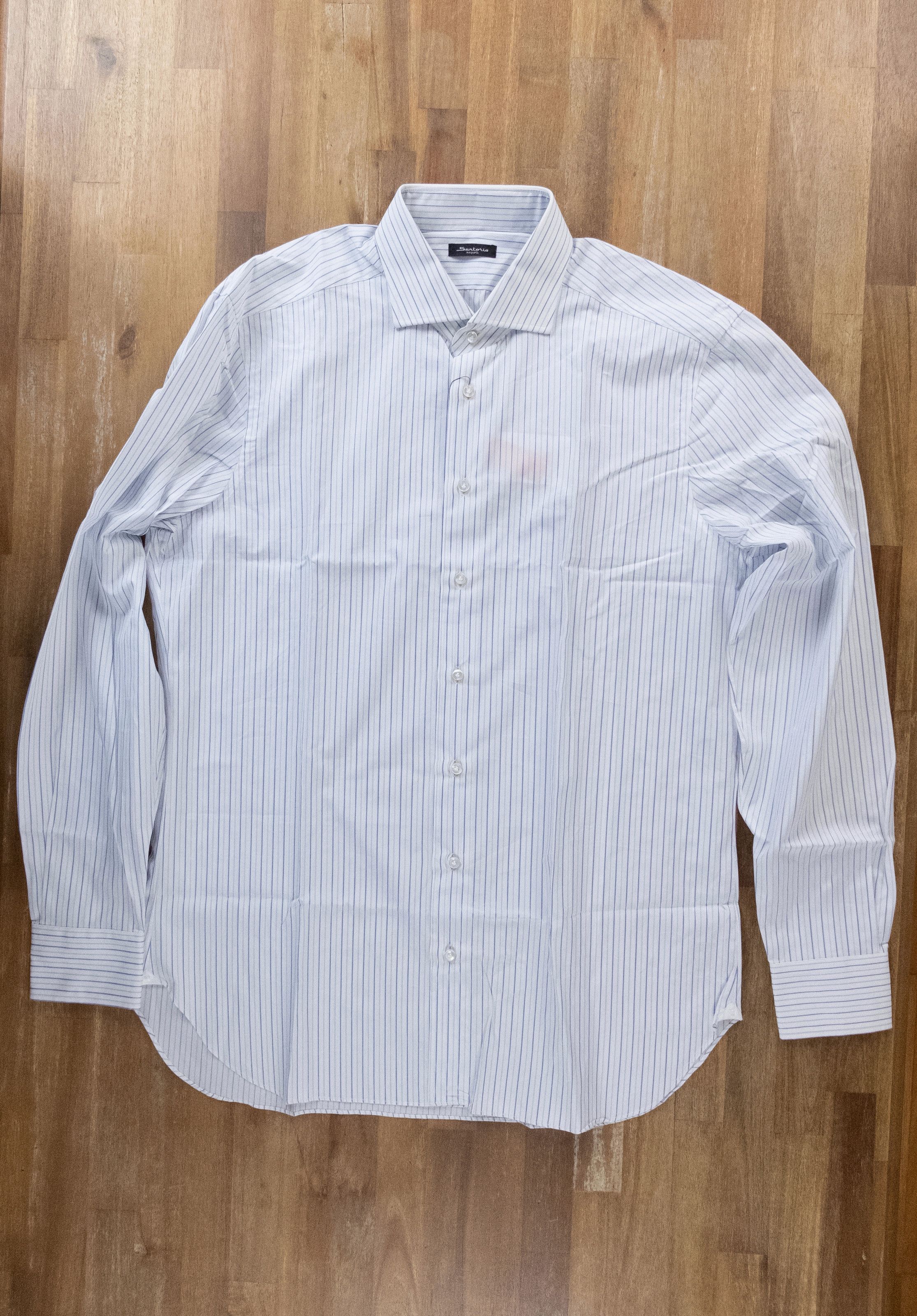 image of Sartorio Napoli By Kiton White Striped Dress Shirt 40 15.75, Men's (Size Medium)