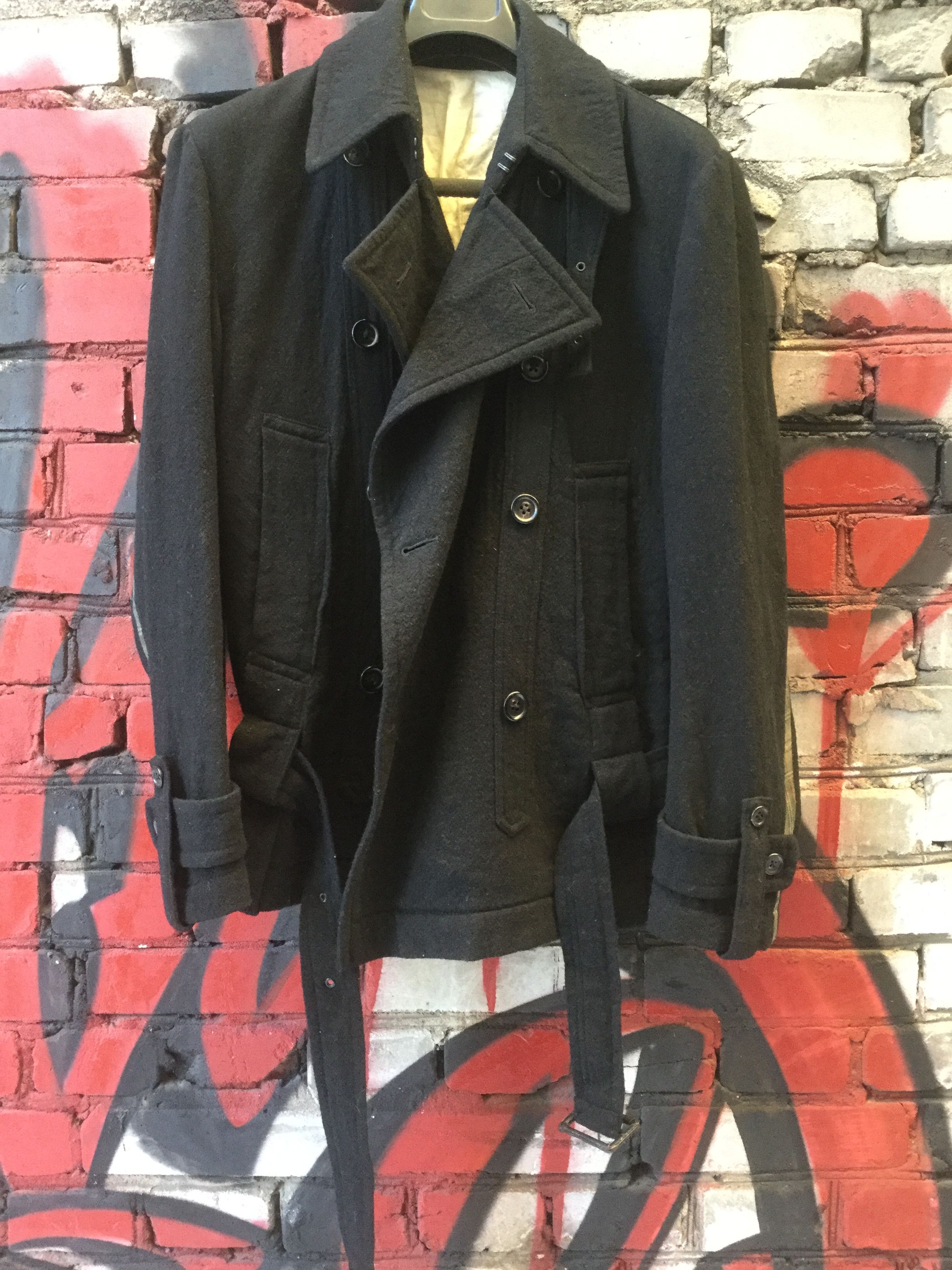 Pre-owned Yohji Yamamoto New Archive Y's Asymmetric Double Breasted Belted Jacket In Black