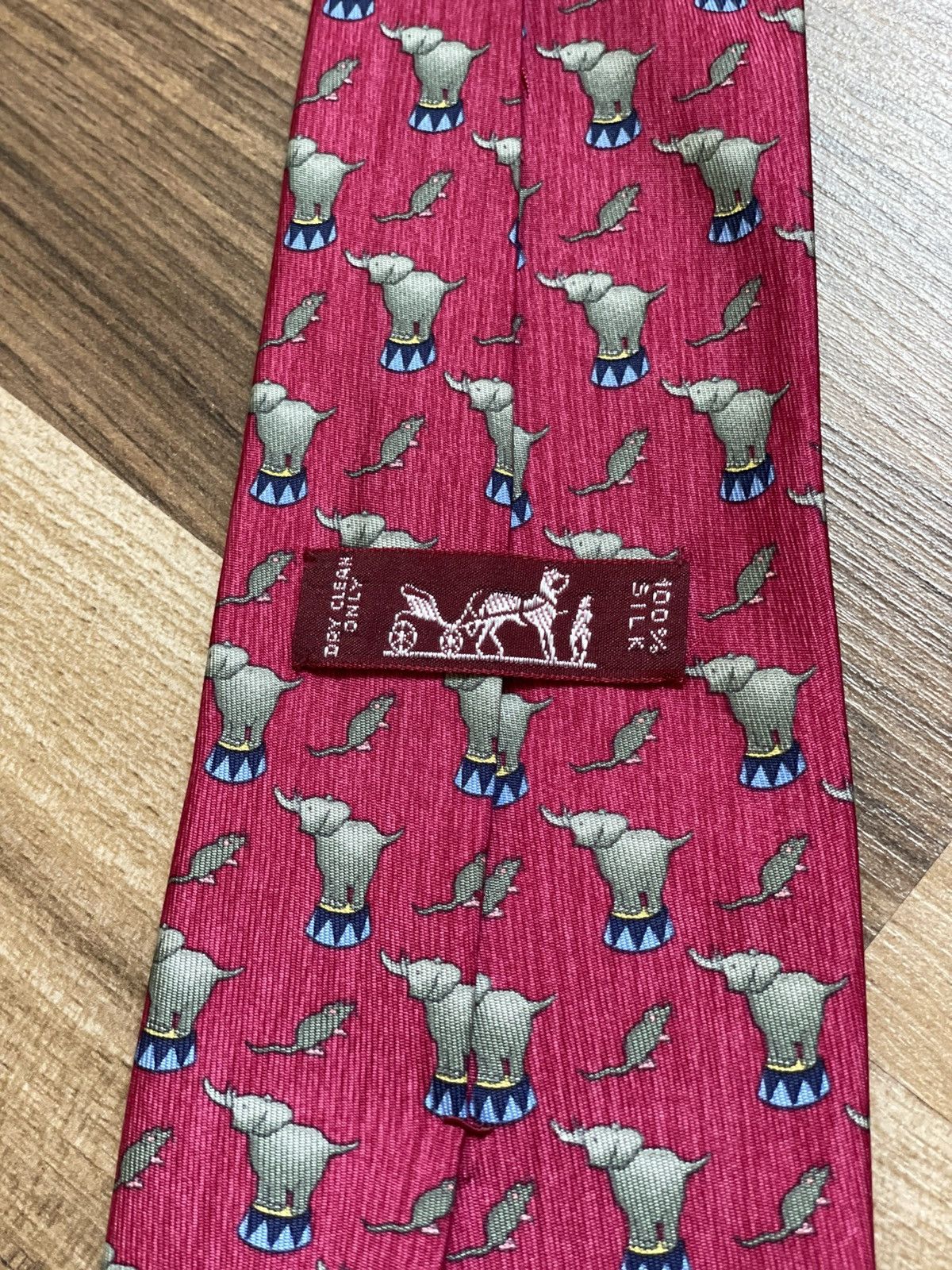 Hermes Vintage Tie Hermes Paris Luxury elephant burgundy Ties Y2K Size ONE SIZE - 3 Thumbnail