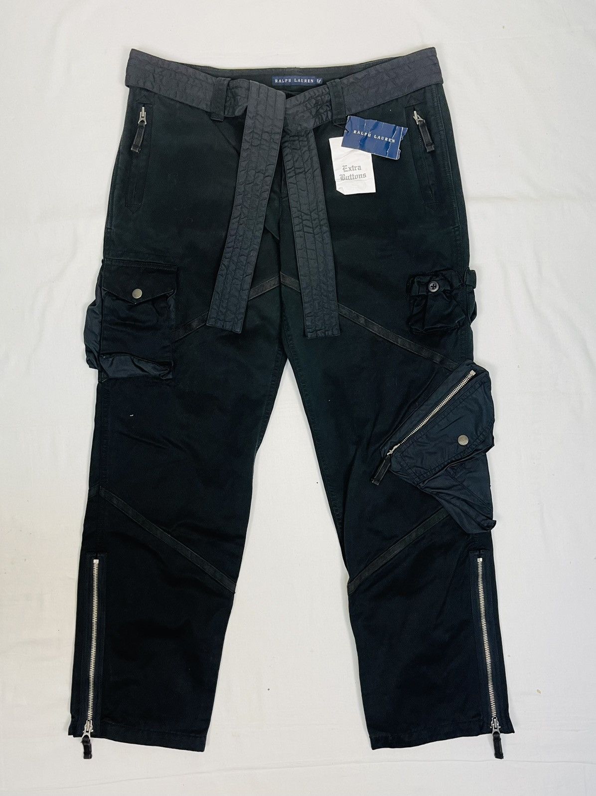 image of Avant Garde x Polo Ralph Lauren Sick Polo Ralph Laurent Bondage Multi Pocket Cargo Pants in Black (