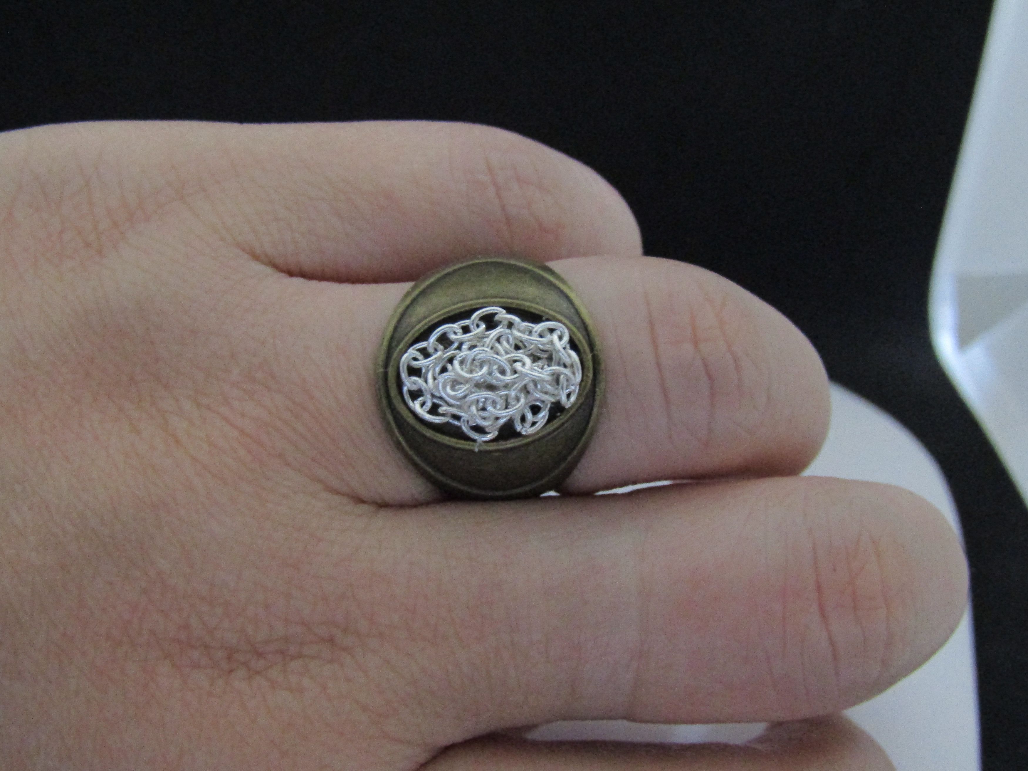Handmade Silver Chain Bronze Ring - Size 7.25 Size ONE SIZE - 3 Thumbnail