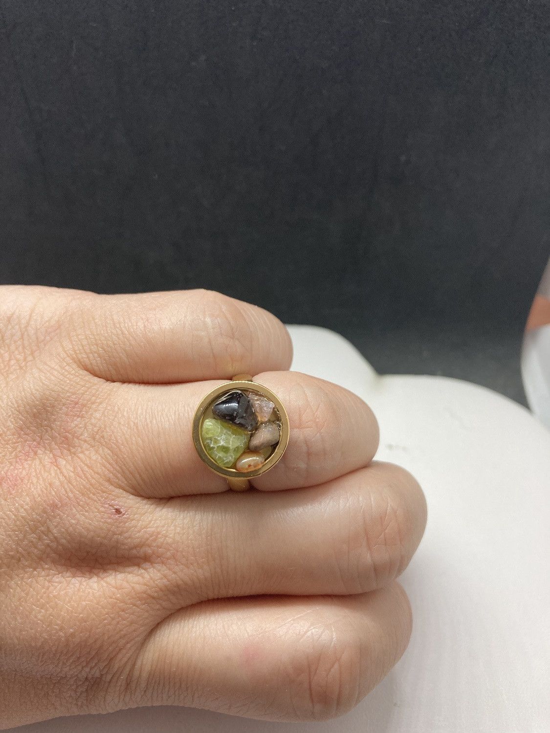 Handmade Mix quartz Golden Ring - Size 7 Size ONE SIZE - 3 Thumbnail