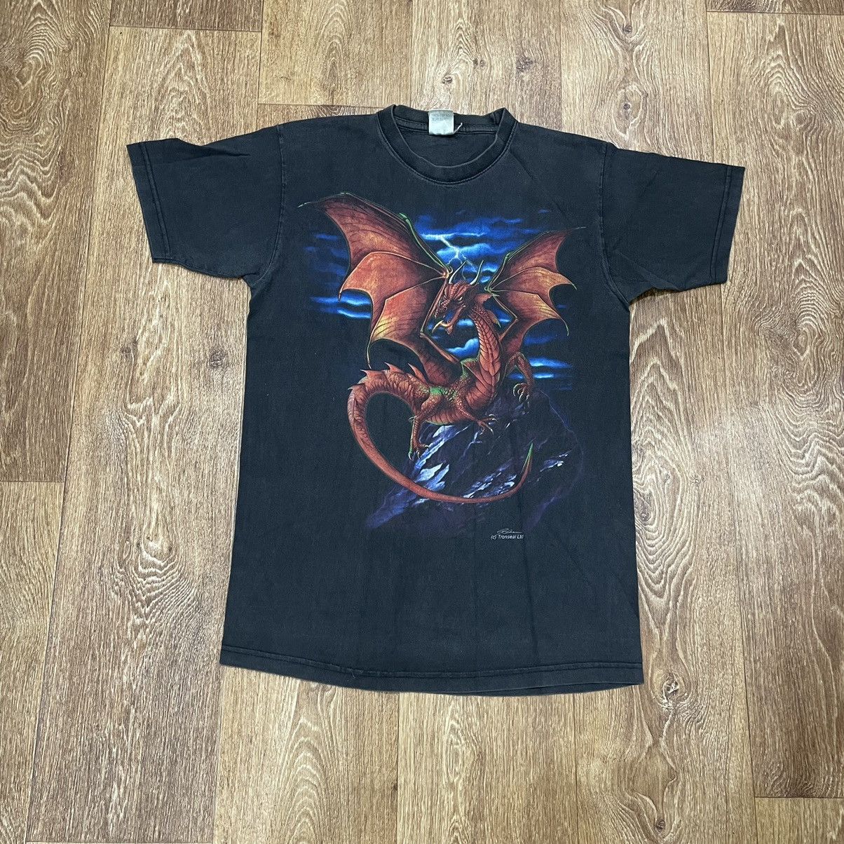 Vintage Vintage 90s Dragon Graphic Tee Sun Faded Streetwear Baggy M Size US M / EU 48-50 / 2 - 1 Thumbnail