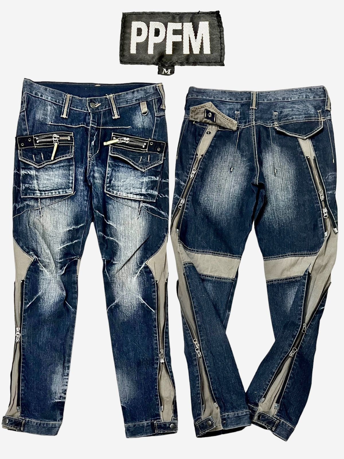 Designer × PPFM 🔥NEED GONE🔥PPFM DENIM BONDAGE PARACHUTE MULTI ZIPPER PANTS Size US 30 / EU 46 - 1 Thumbnail