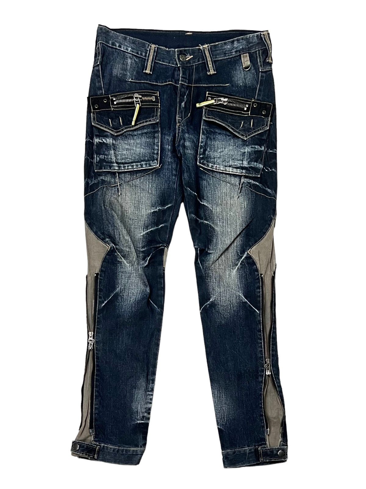 Designer × PPFM 🔥NEED GONE🔥PPFM DENIM BONDAGE PARACHUTE MULTI ZIPPER PANTS Size US 30 / EU 46 - 2 Thumbnail