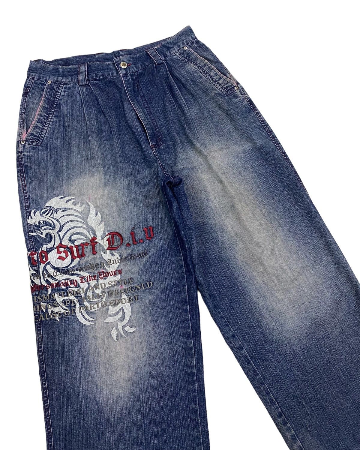 If Six Was Nine × JNCO BAGGY🔥PARTO JEANS EMBROIDERY BAGGY DENIM PANTS Size US 33 - 3 Thumbnail