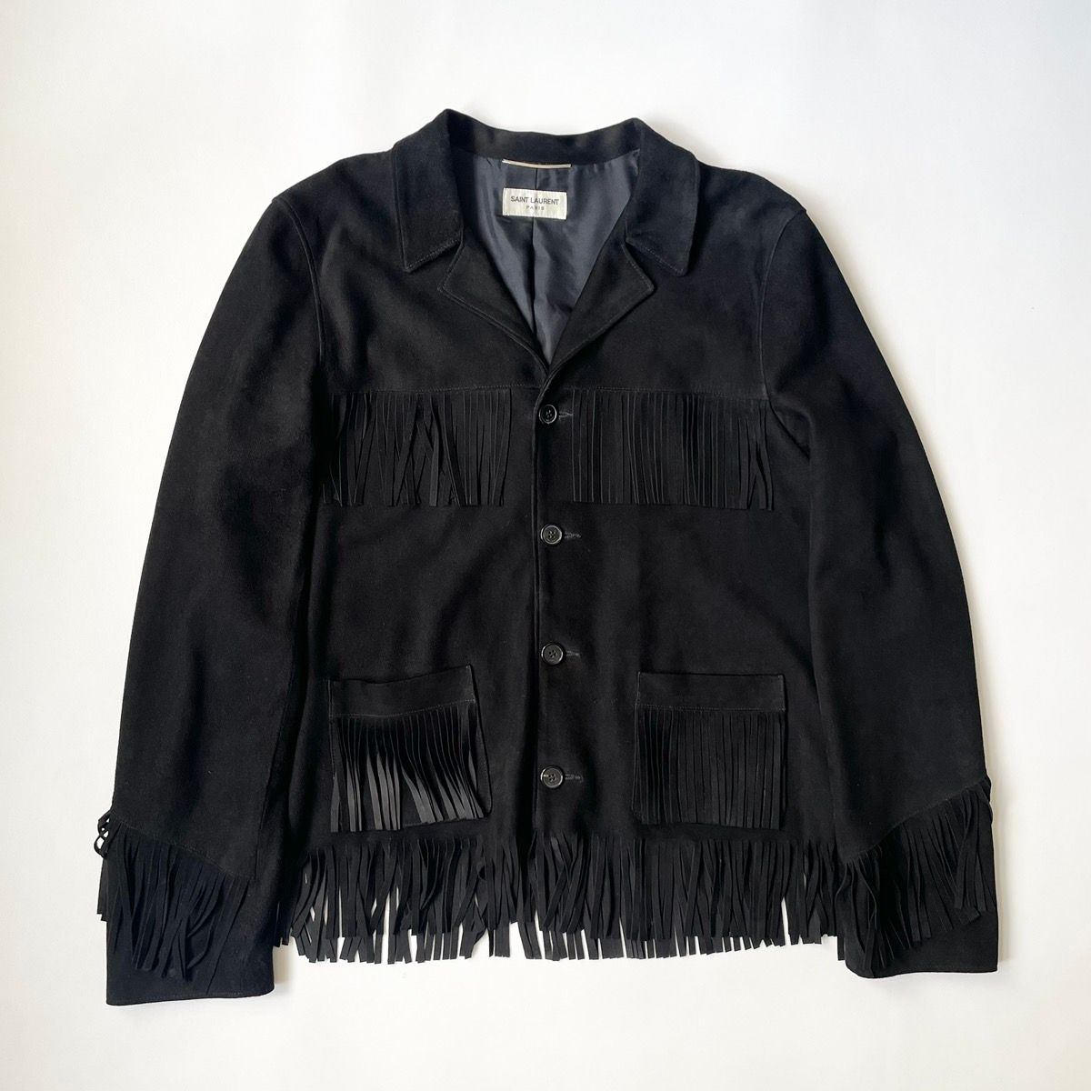 Pre-owned Saint Laurent S/s 13 Fringed Suede Western Jacket In Black