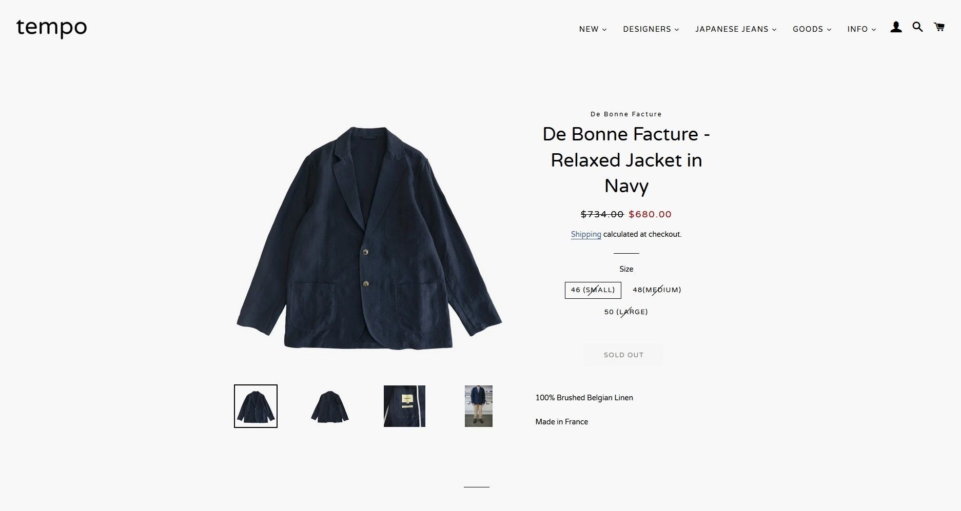 De Bonne Facture De Bonne Facture Relaxed Jacket - Navy Brushed Linen Size US M / EU 48-50 / 2 - 3 Thumbnail