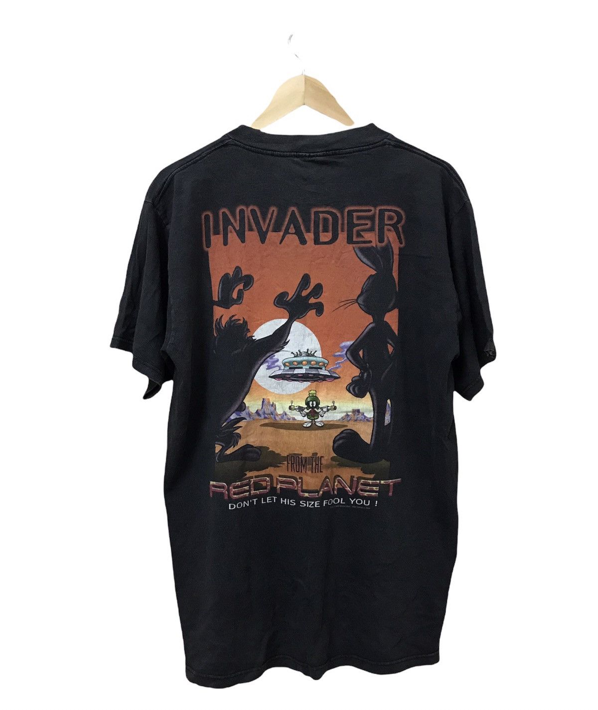 image of 90's Movie Tazmania Invader From The Red Planet Tees in Black, Men's (Size Large)