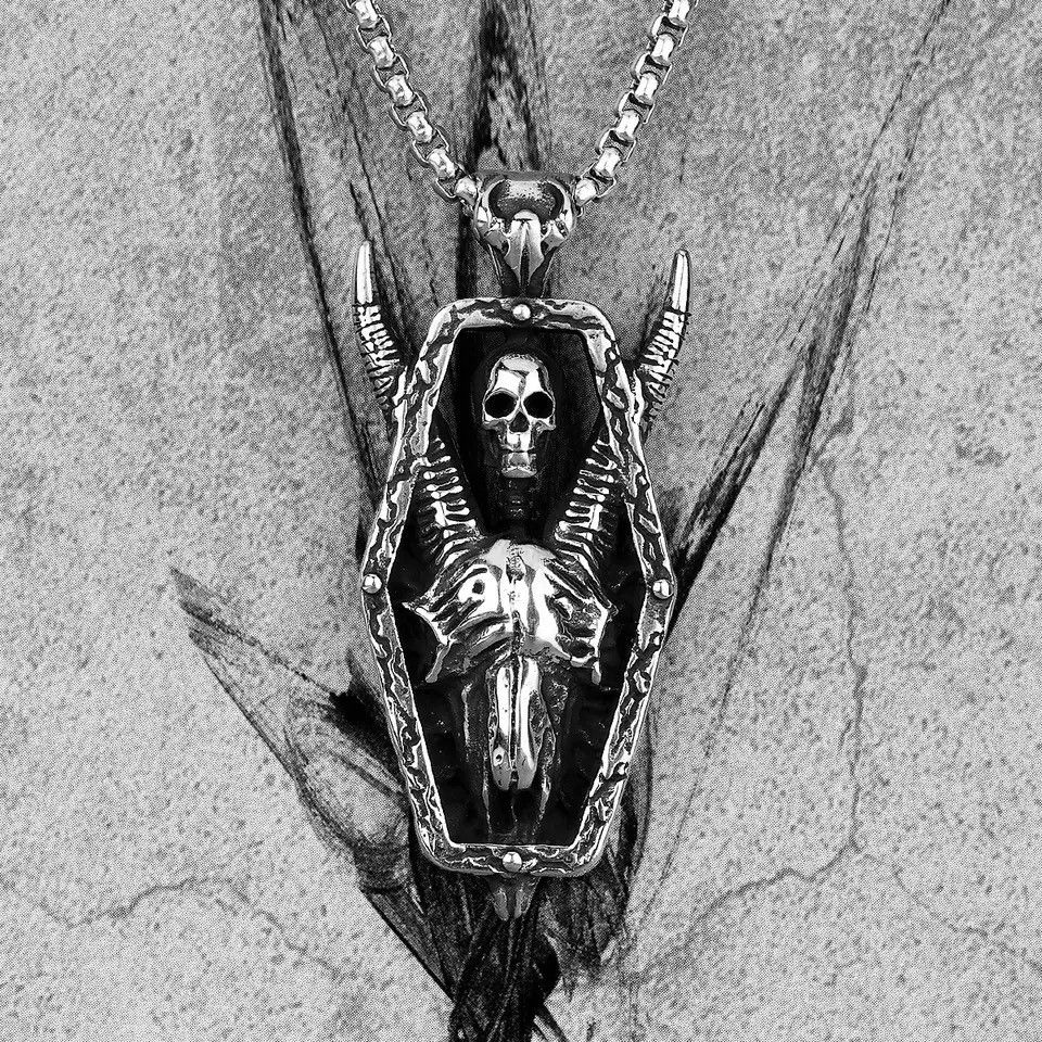 Jewelry Long Horned Demon Skull Pendant Necklaces Size ONE SIZE - 4 Thumbnail