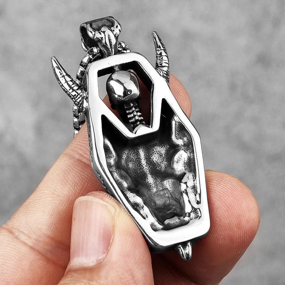 Jewelry Long Horned Demon Skull Pendant Necklaces Size ONE SIZE - 3 Thumbnail