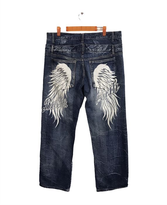 Vintage Back & Forth Double Waist Wing Printed Denim Jeans Grailed