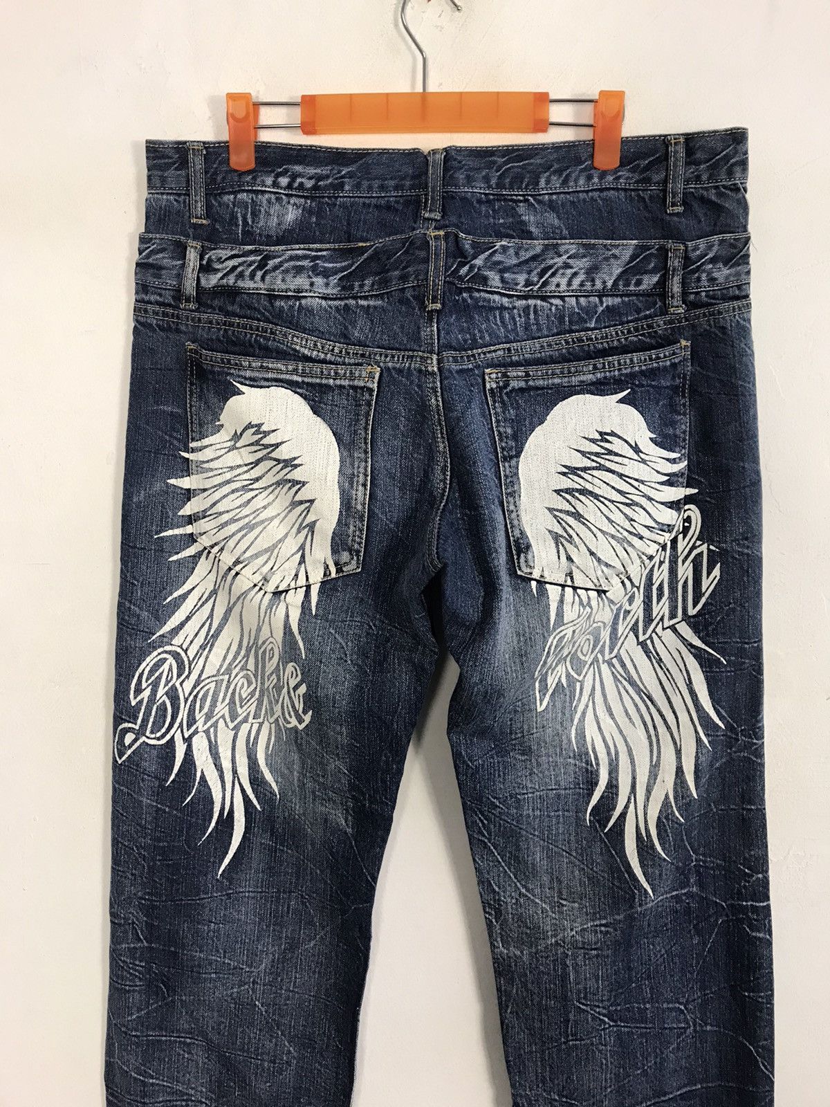 Japanese Brand Back & Forth Double Waist Wing Printed Denim Jeans Size US 36 / EU 52 - 2 Thumbnail