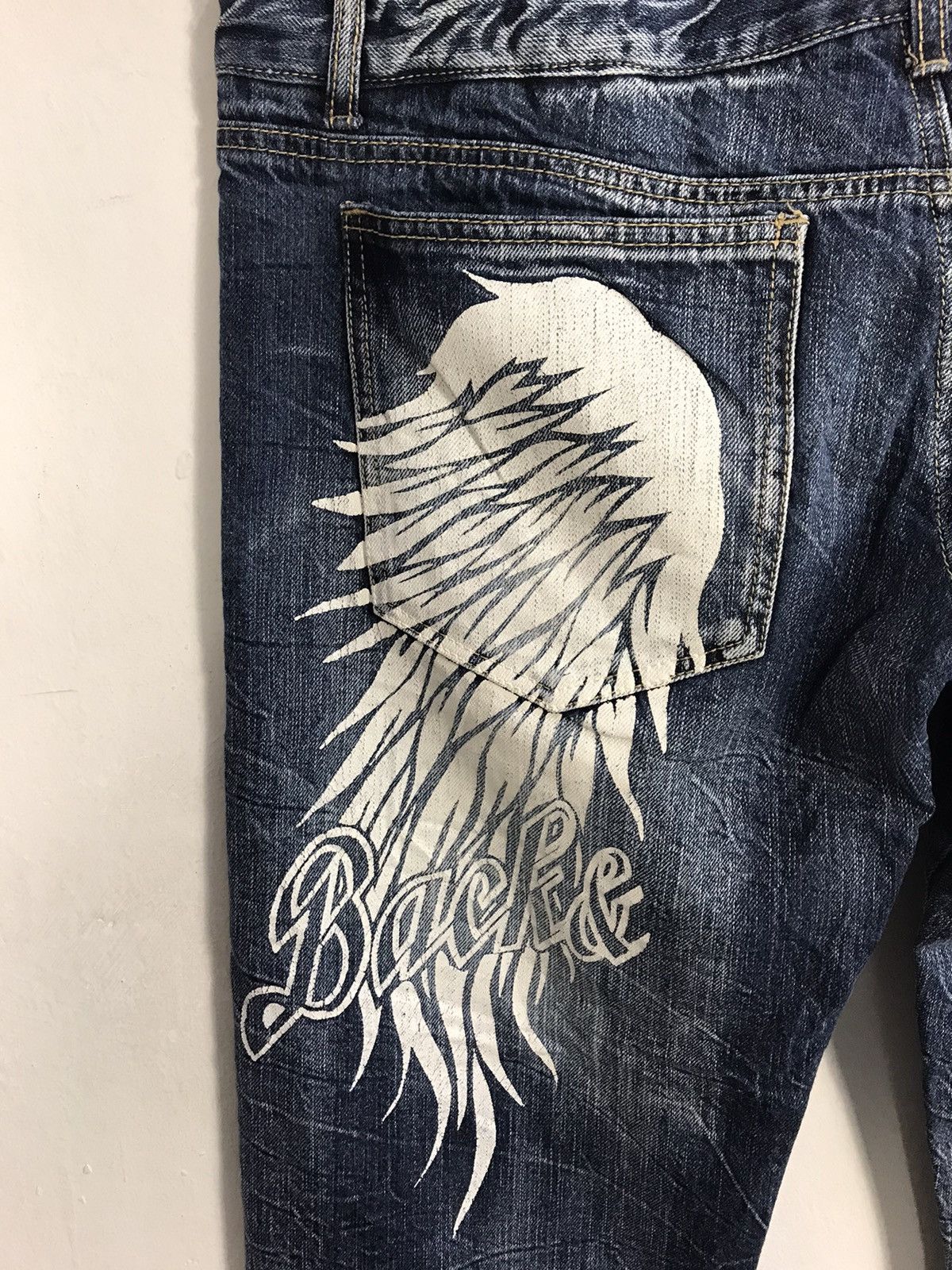 Japanese Brand Back & Forth Double Waist Wing Printed Denim Jeans Size US 36 / EU 52 - 8 Thumbnail