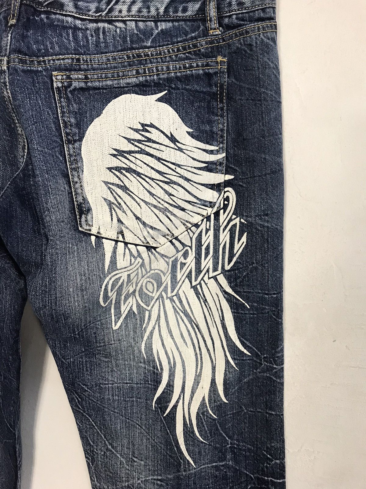 Japanese Brand Back & Forth Double Waist Wing Printed Denim Jeans Size US 36 / EU 52 - 7 Thumbnail