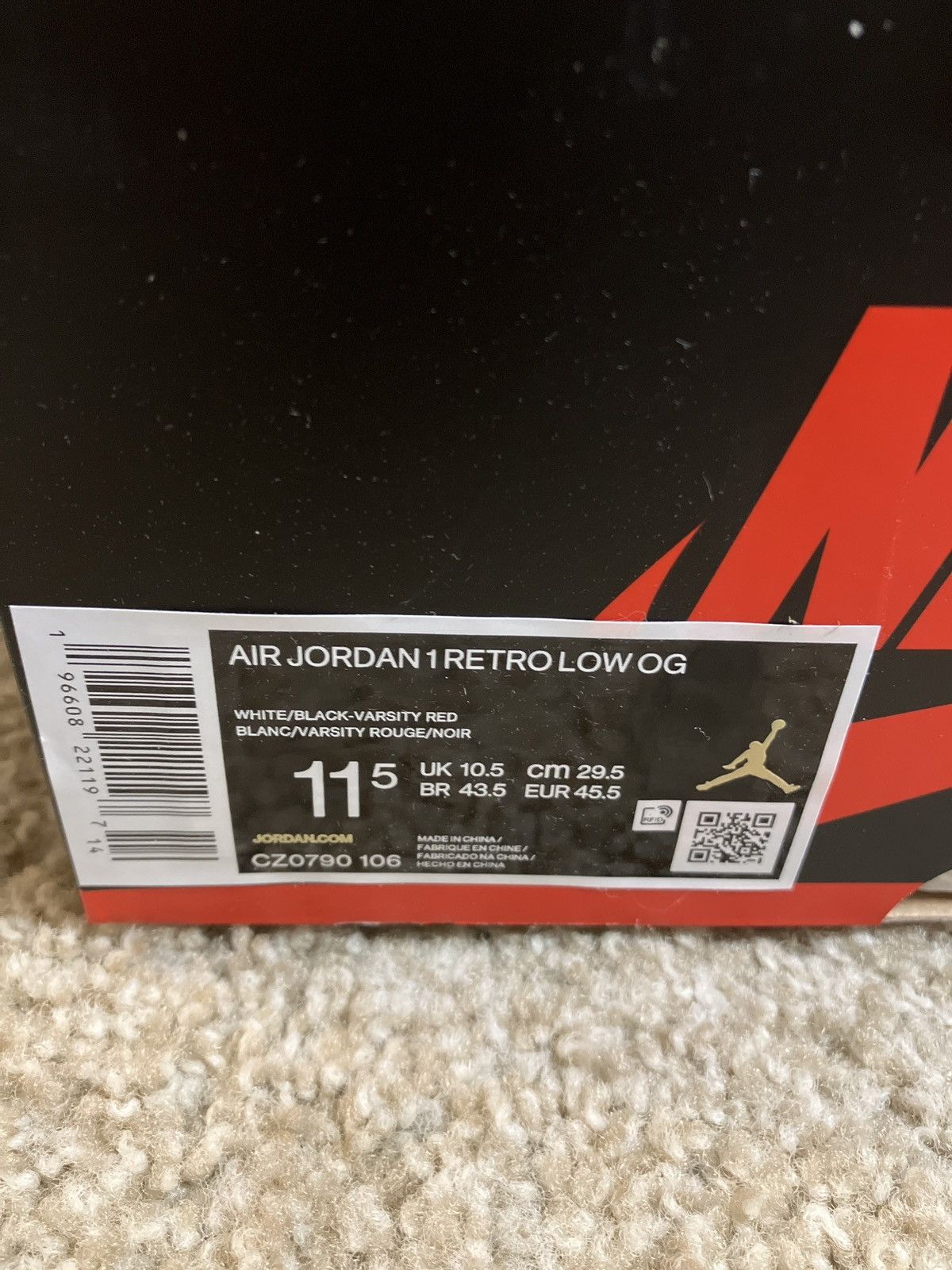 Jordan Brand × Nike Air Jordan 1 Retro Low Black Toe Size US 11.5 / EU 44-45 - 9 Thumbnail