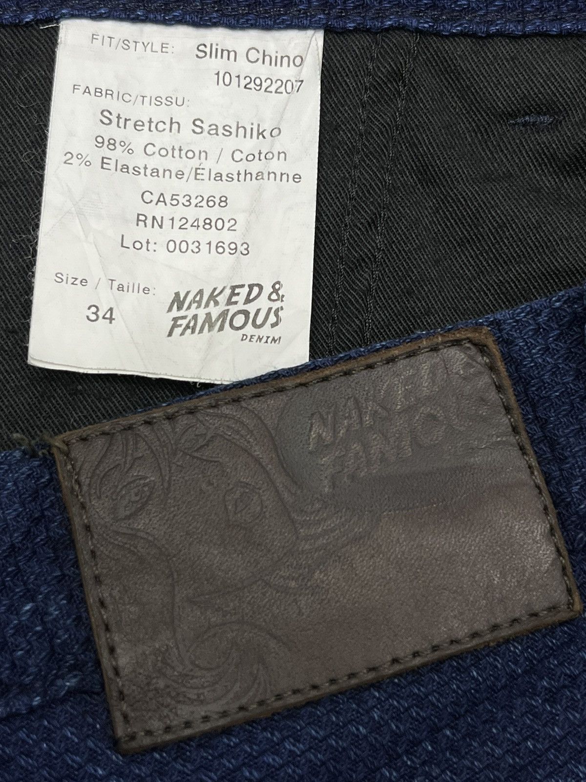Naked & Famous × Vintage 🔥 NAKED & FAMOUS Japan’s Stretch SASHIKO Fabric Slim Chino Size US 33 - 2 Thumbnail