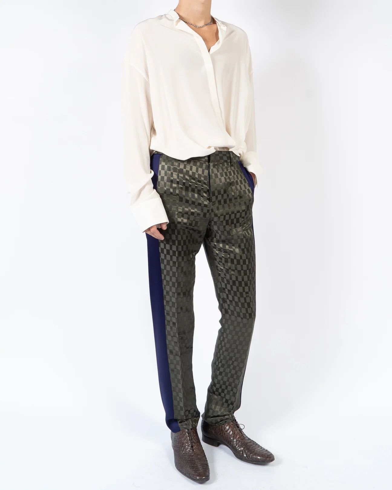 Haider Ackermann SS21 Khaki Checked Jacquard Trousers Size US 29 - 6 Thumbnail