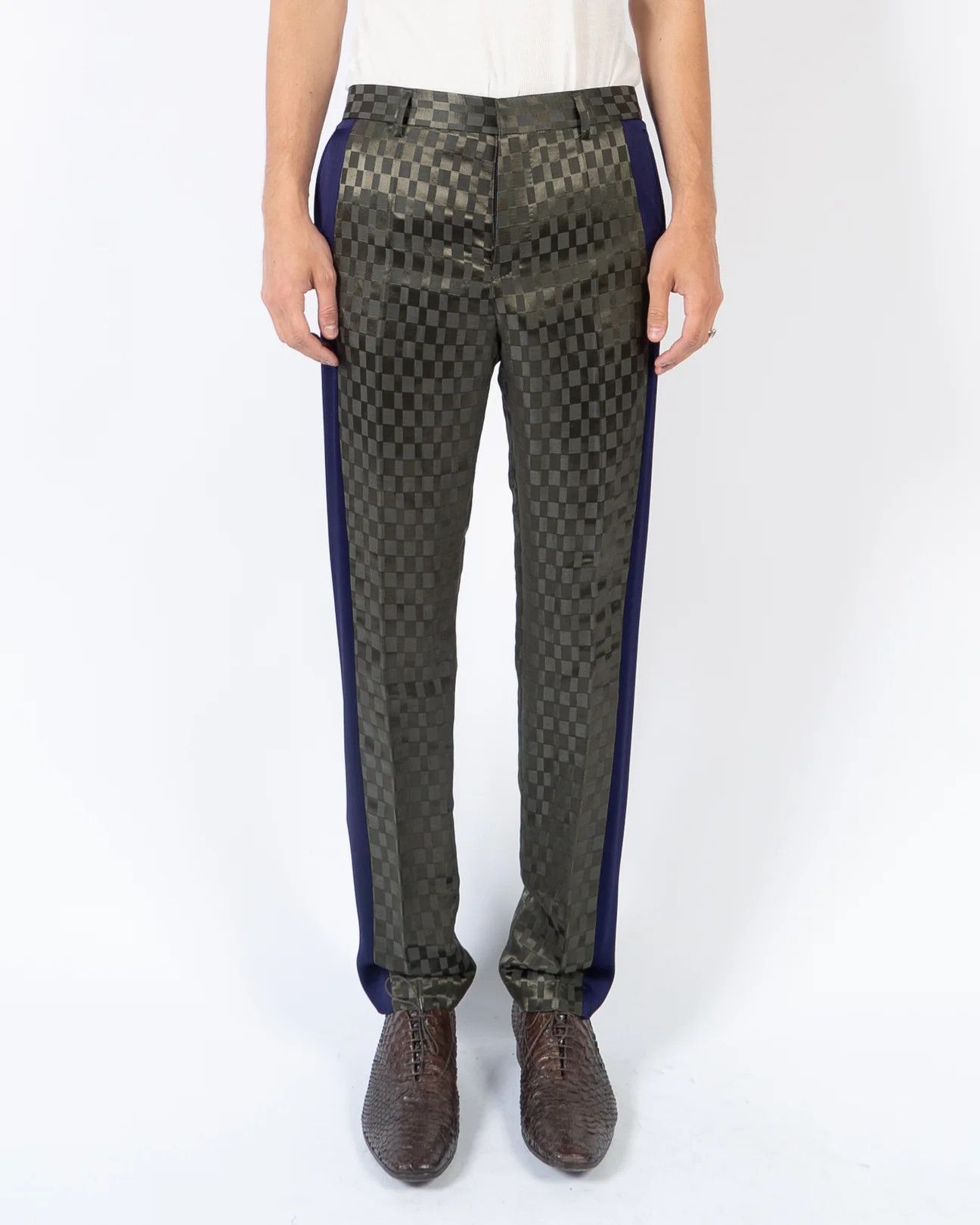 Haider Ackermann SS21 Khaki Checked Jacquard Trousers Size US 29 - 1 Thumbnail