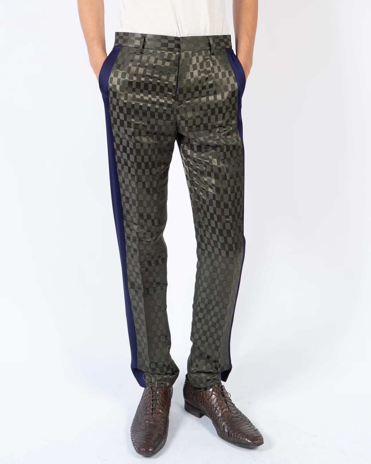 Haider Ackermann SS21 Khaki Checked Jacquard Trousers Size US 29 - 5 Thumbnail